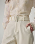 EP YAYING White Stretchy Wool Knit Trousers