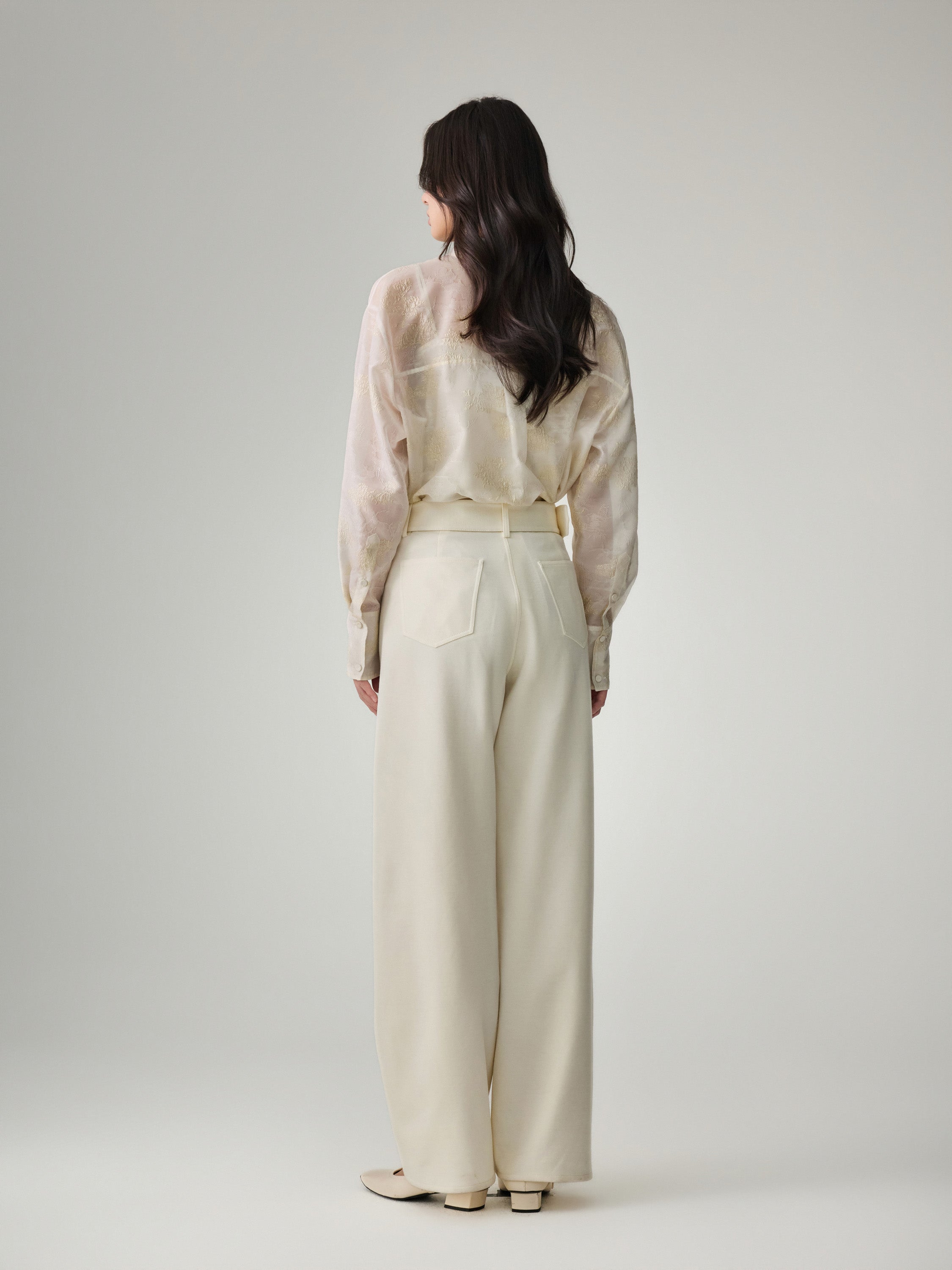 EP YAYING White Stretchy Wool Knit Trousers