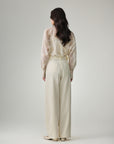 EP YAYING White Stretchy Wool Knit Trousers
