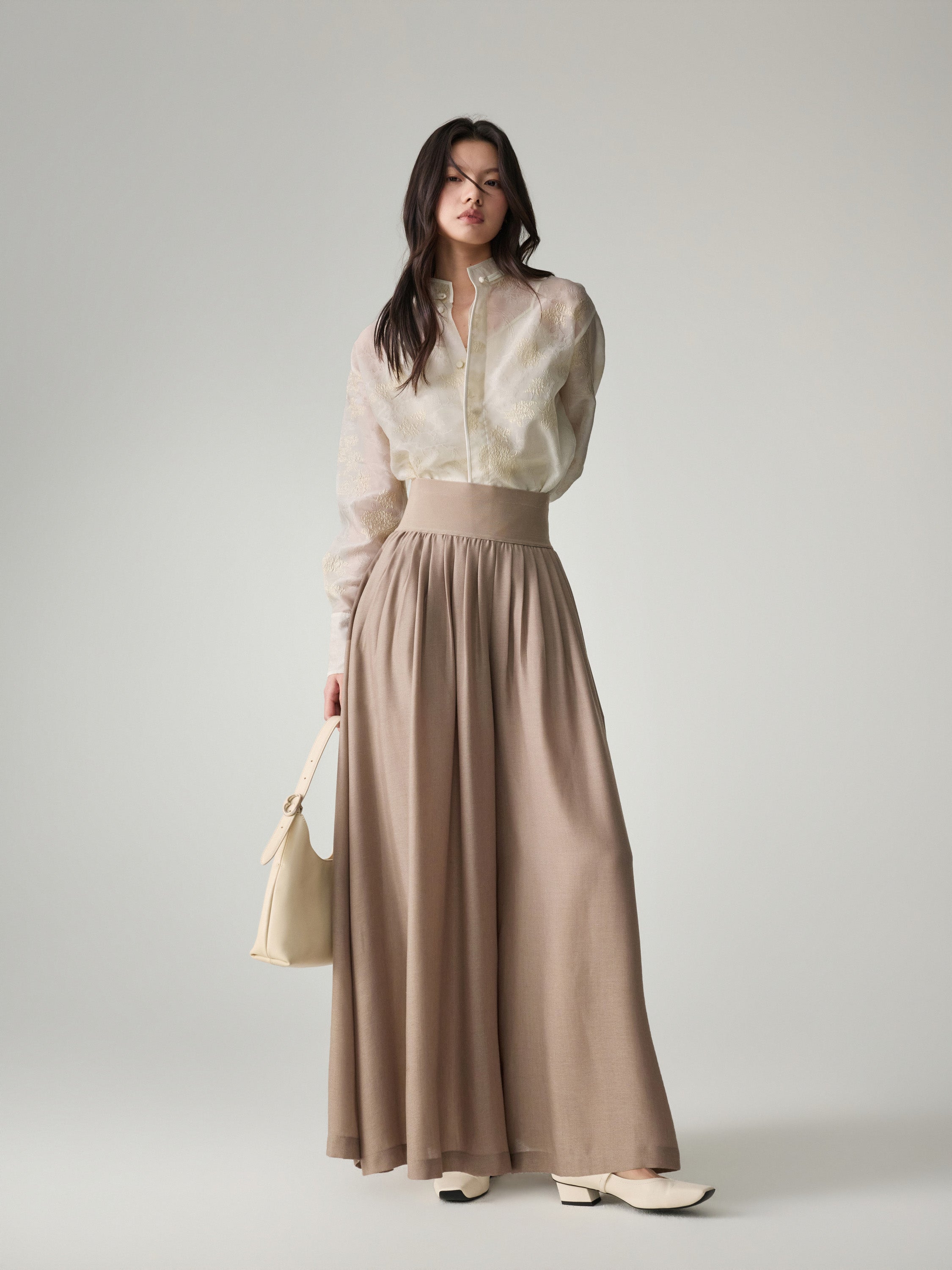 EP YAYING Silk Lined Wool Wide Leg Pants