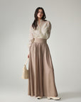 EP YAYING Silk Lined Wool Wide Leg Pants