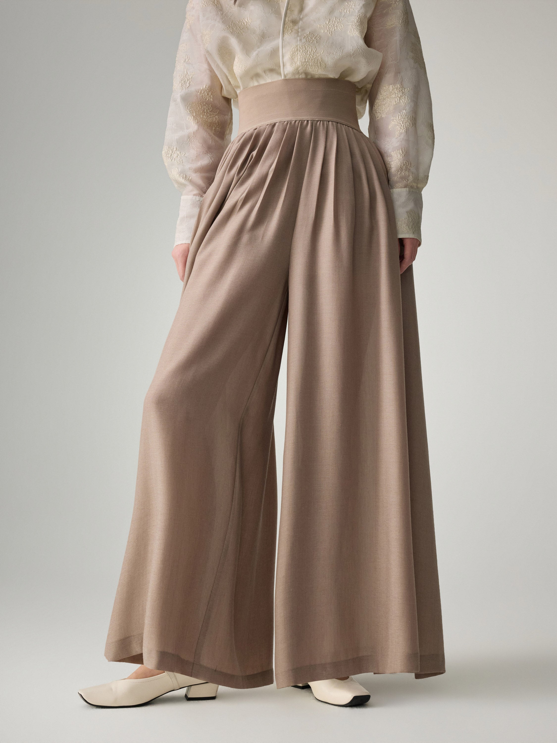 EP YAYING Silk Lined Wool Wide Leg Pants
