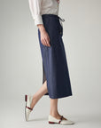 EP YAYING Cotton-Blend Front Slit Midi Skirt