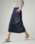 EP YAYING Cotton-Blend Front Slit Midi Skirt