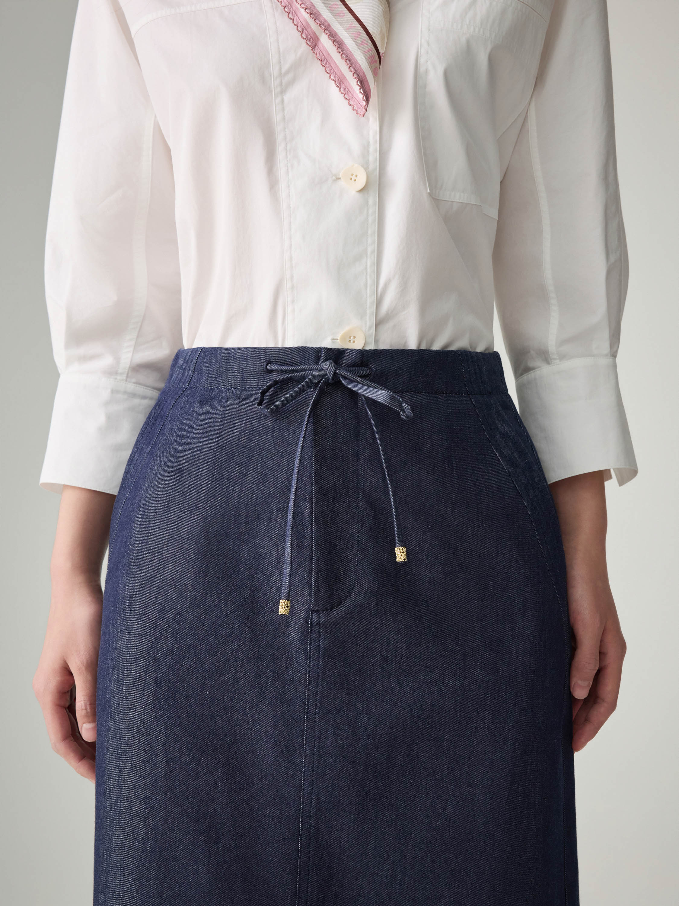 EP YAYING Cotton-Blend Front Slit Midi Skirt