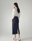 EP YAYING Cotton-Blend Front Slit Midi Skirt