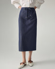 EP YAYING Cotton-Blend Front Slit Midi Skirt