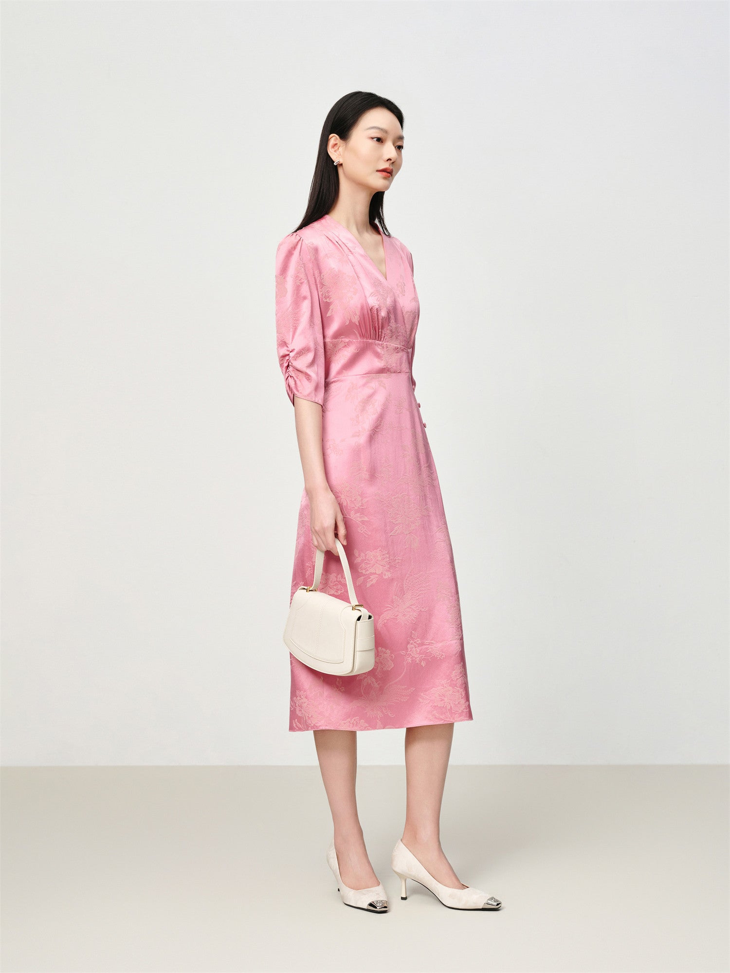 EP YAYING Mulberry Silk Jacquard Tea Dress EGKES4632BF 6 / Pink EP YAYING Mulberry Silk Jacquard Tea Dress EGKES4632BF 6 / Pink