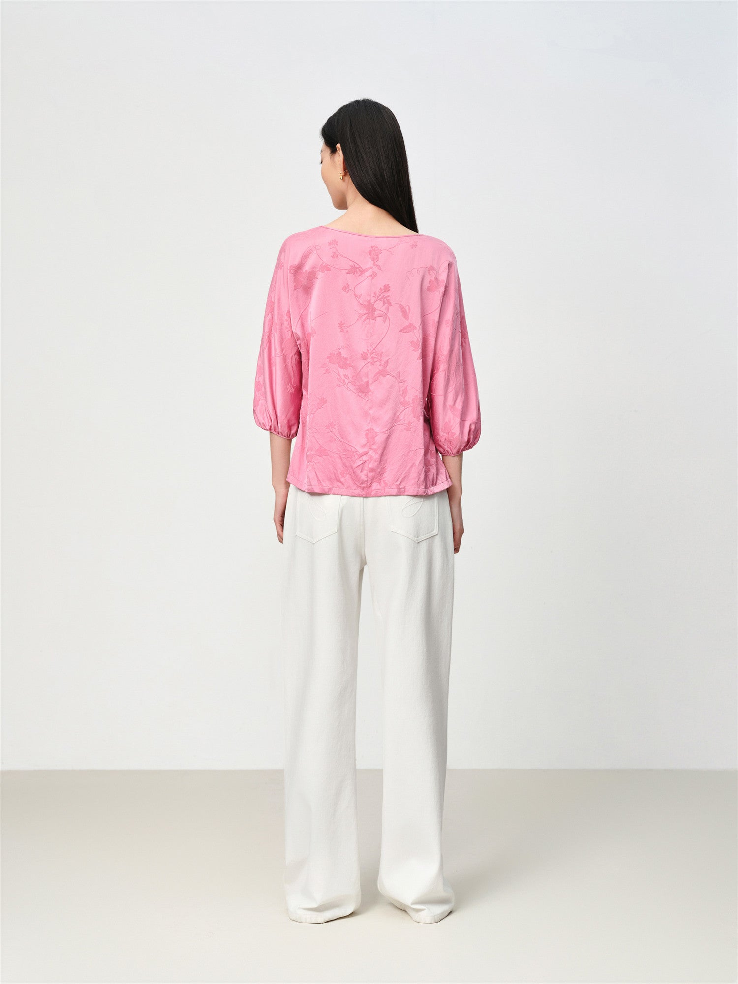 EP YAYING Silk Jacquard Crew Neck Shirt EGKES2243AF