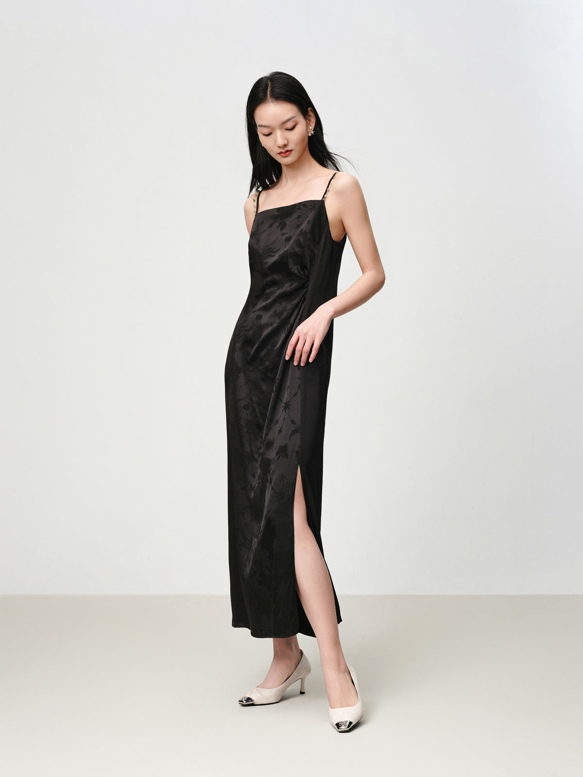 EP YAYING Elegant Mulberry Silk Jacquard Skirt Camisole Dress