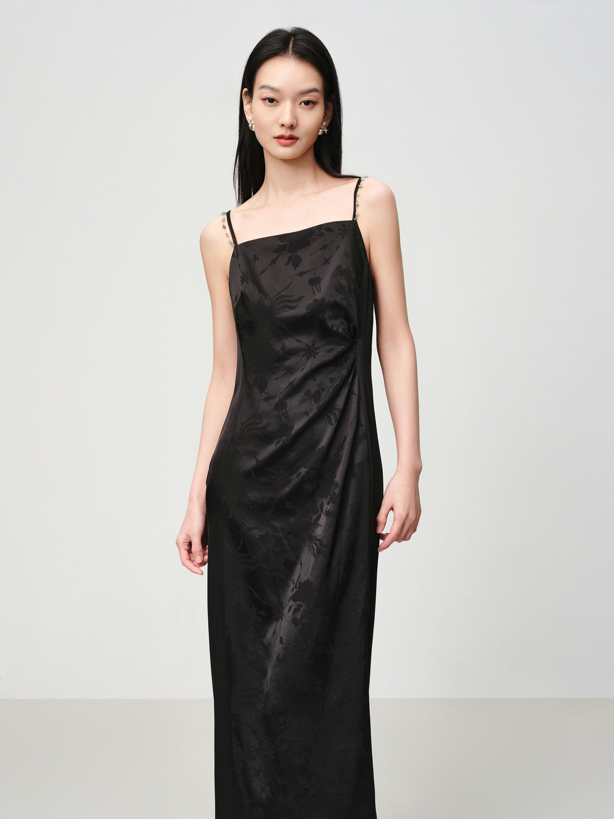 EP YAYING Elegant Mulberry Silk Jacquard Skirt Camisole Dress