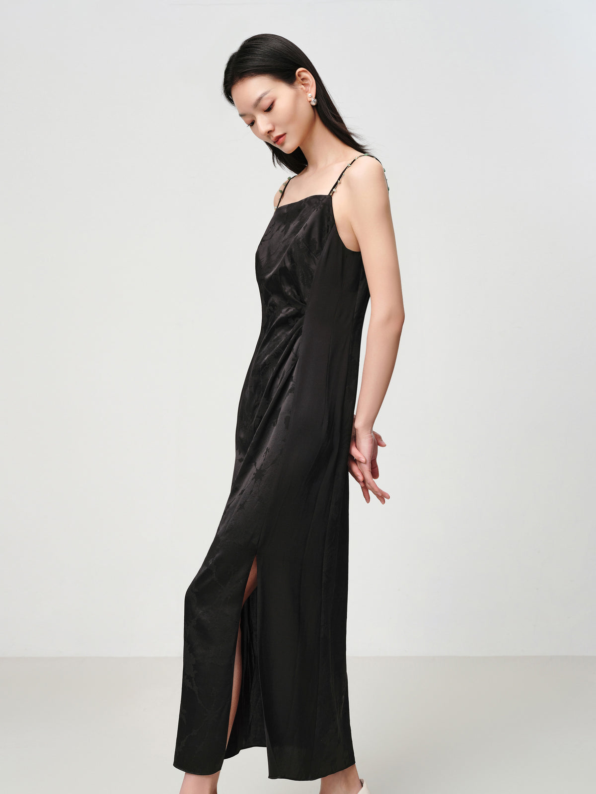 EP YAYING Elegant Mulberry Silk Jacquard Skirt Camisole Dress