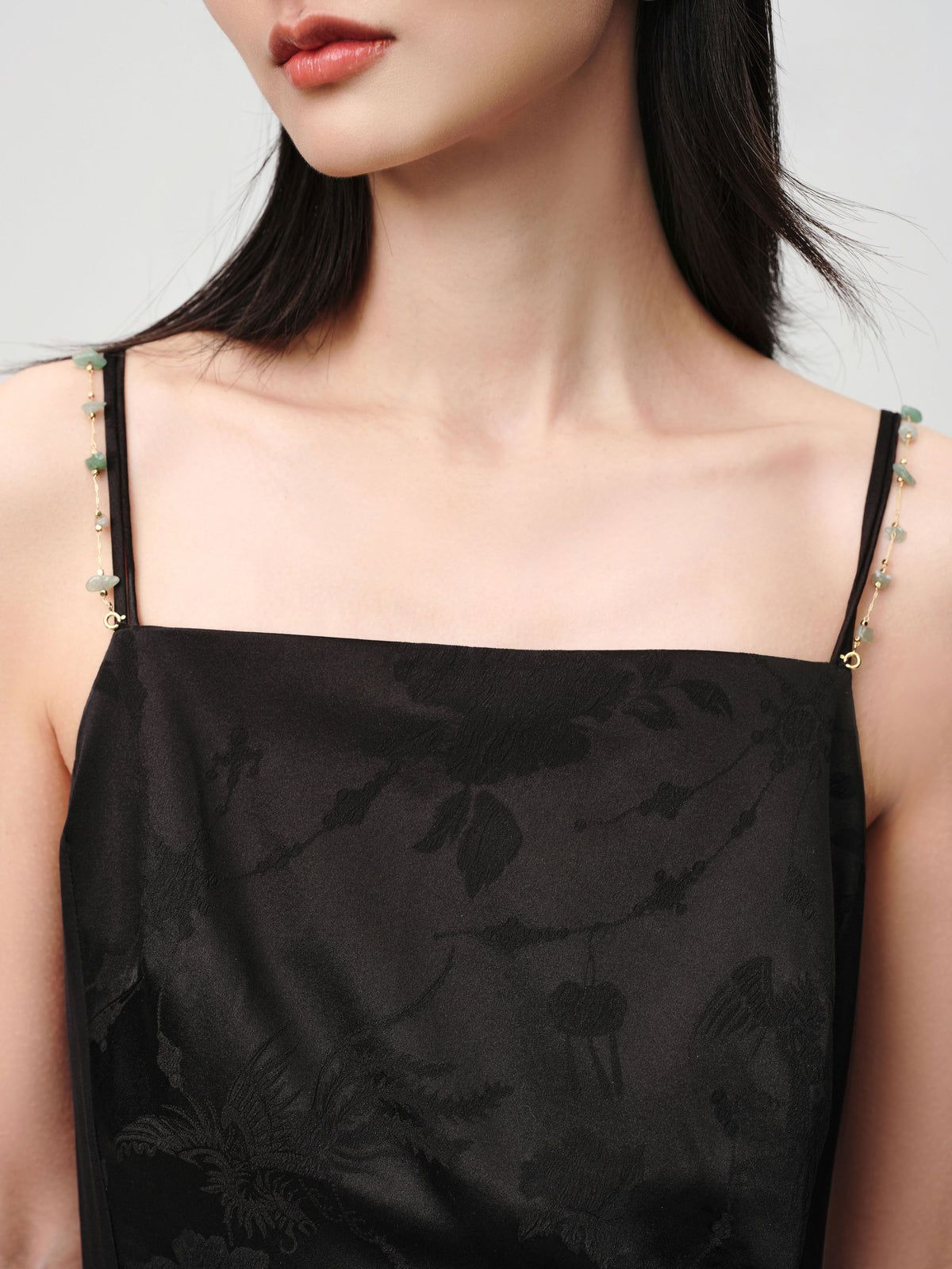 EP YAYING Elegant Mulberry Silk Jacquard Skirt Camisole Dress