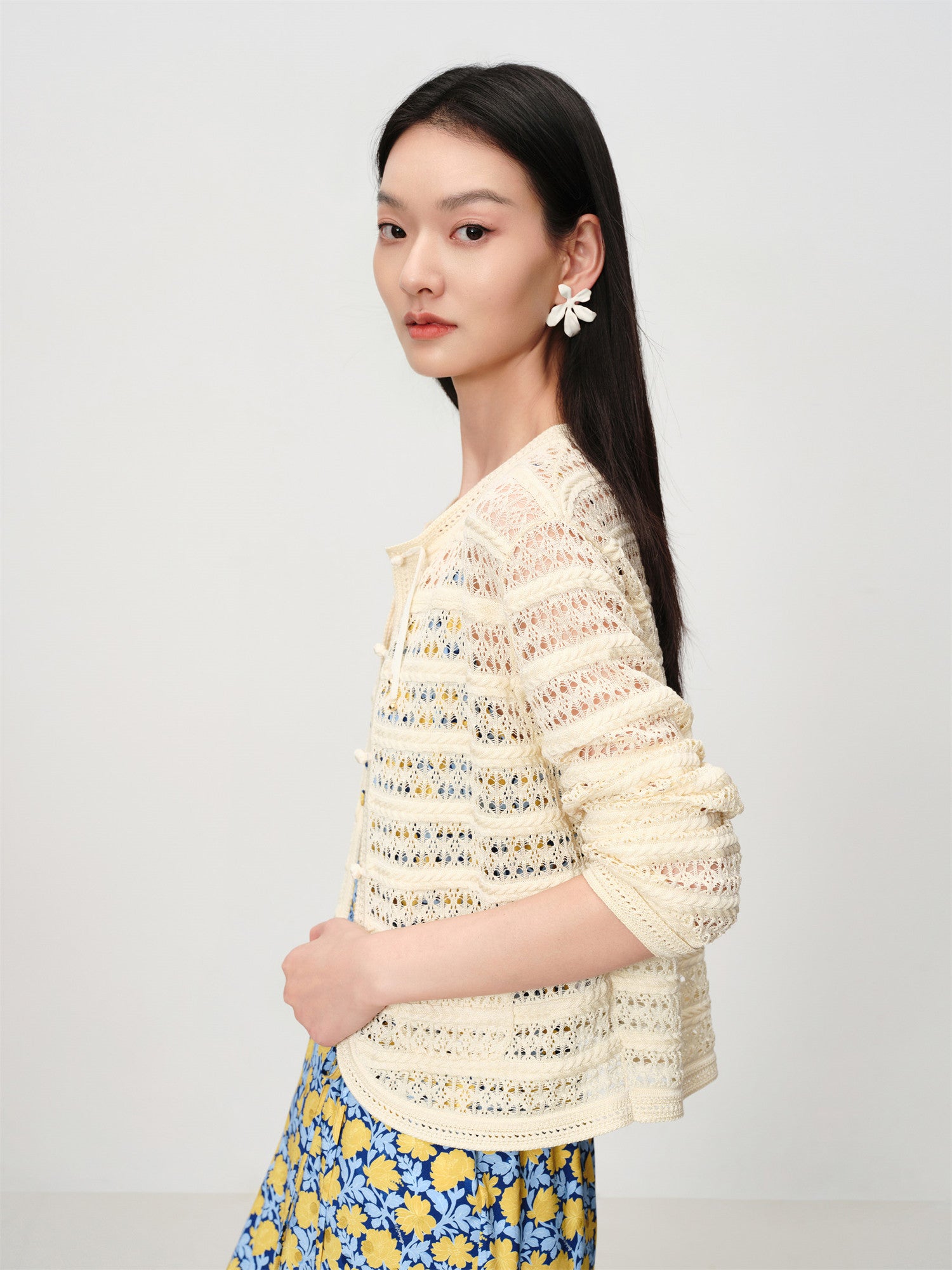 EP YAYING Hollow Textured Knit Cardigan EGKEC9121AM