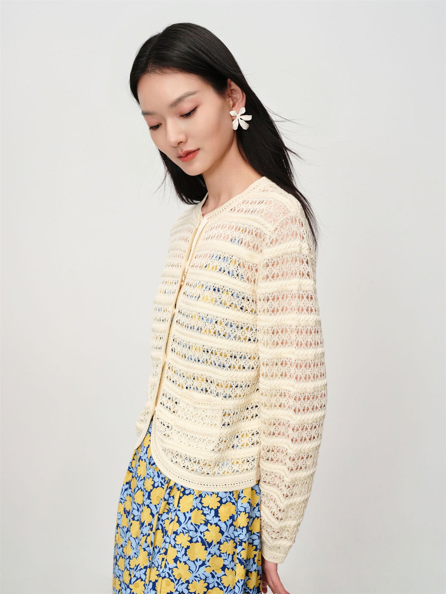 EP YAYING Hollow Textured Knit Cardigan EGKEC9121AM