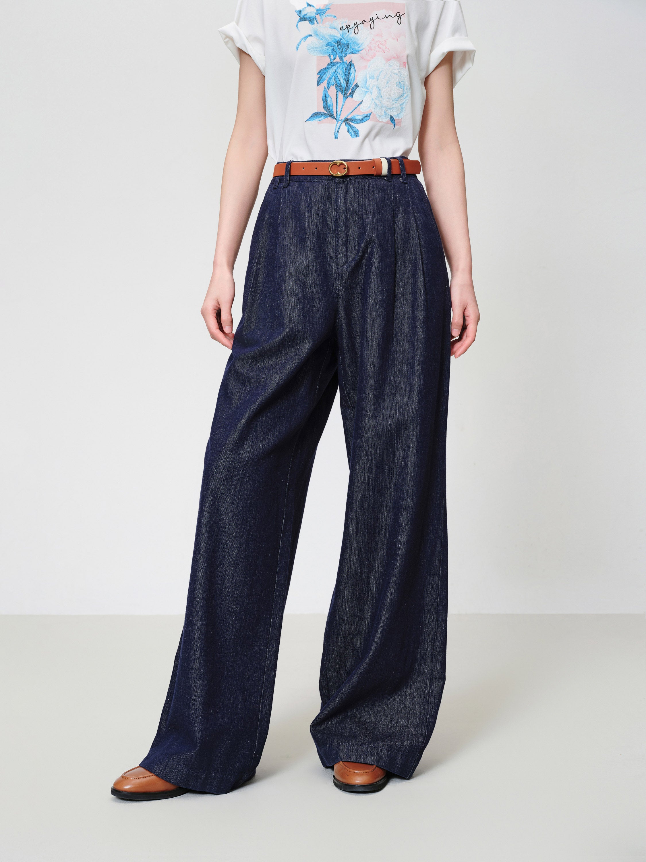 EP YAYING High-Waisted Textured Tencel-Linen Wide leg Jeans