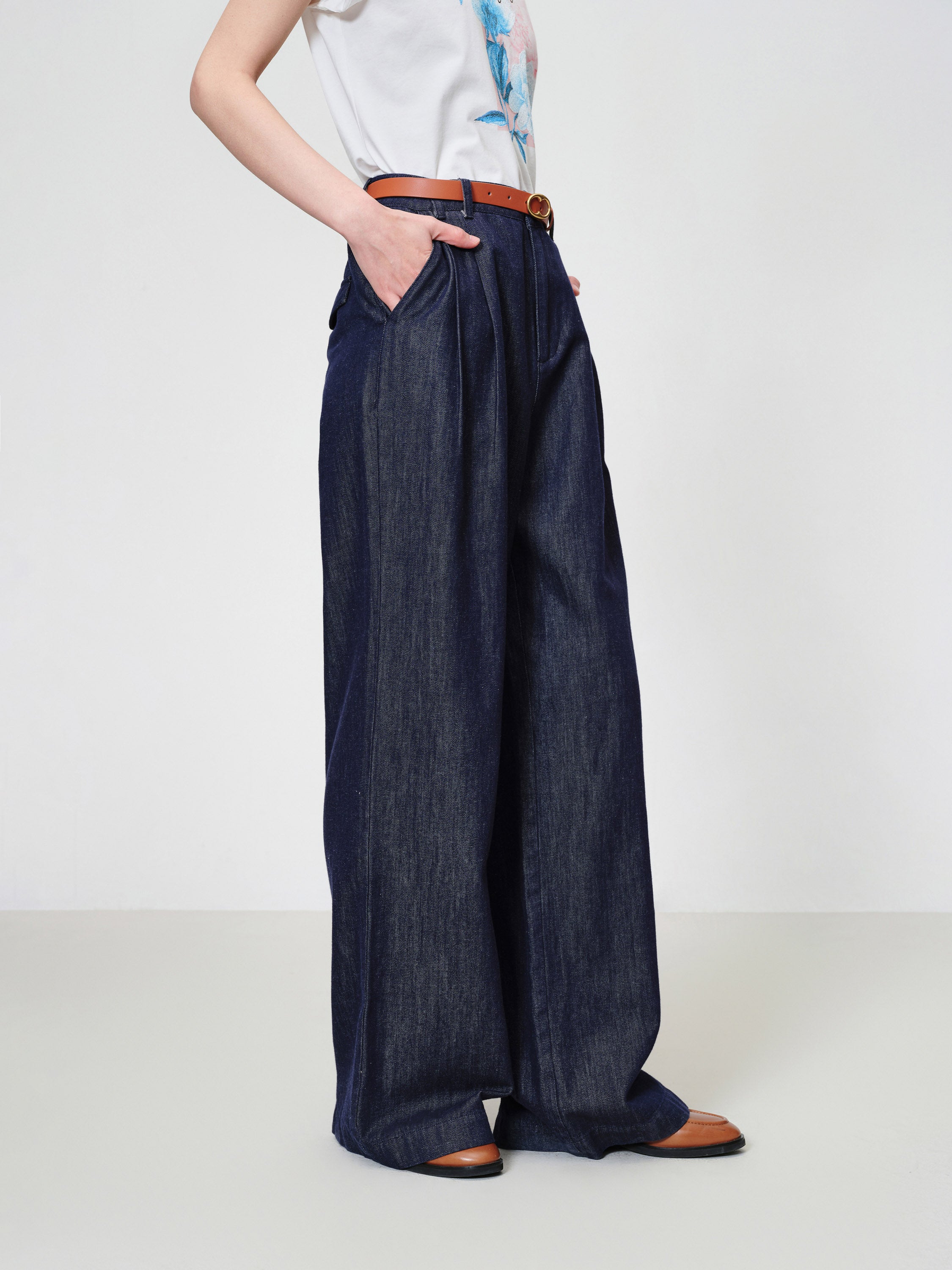 EP YAYING High-Waisted Textured Tencel-Linen Wide leg Jeans