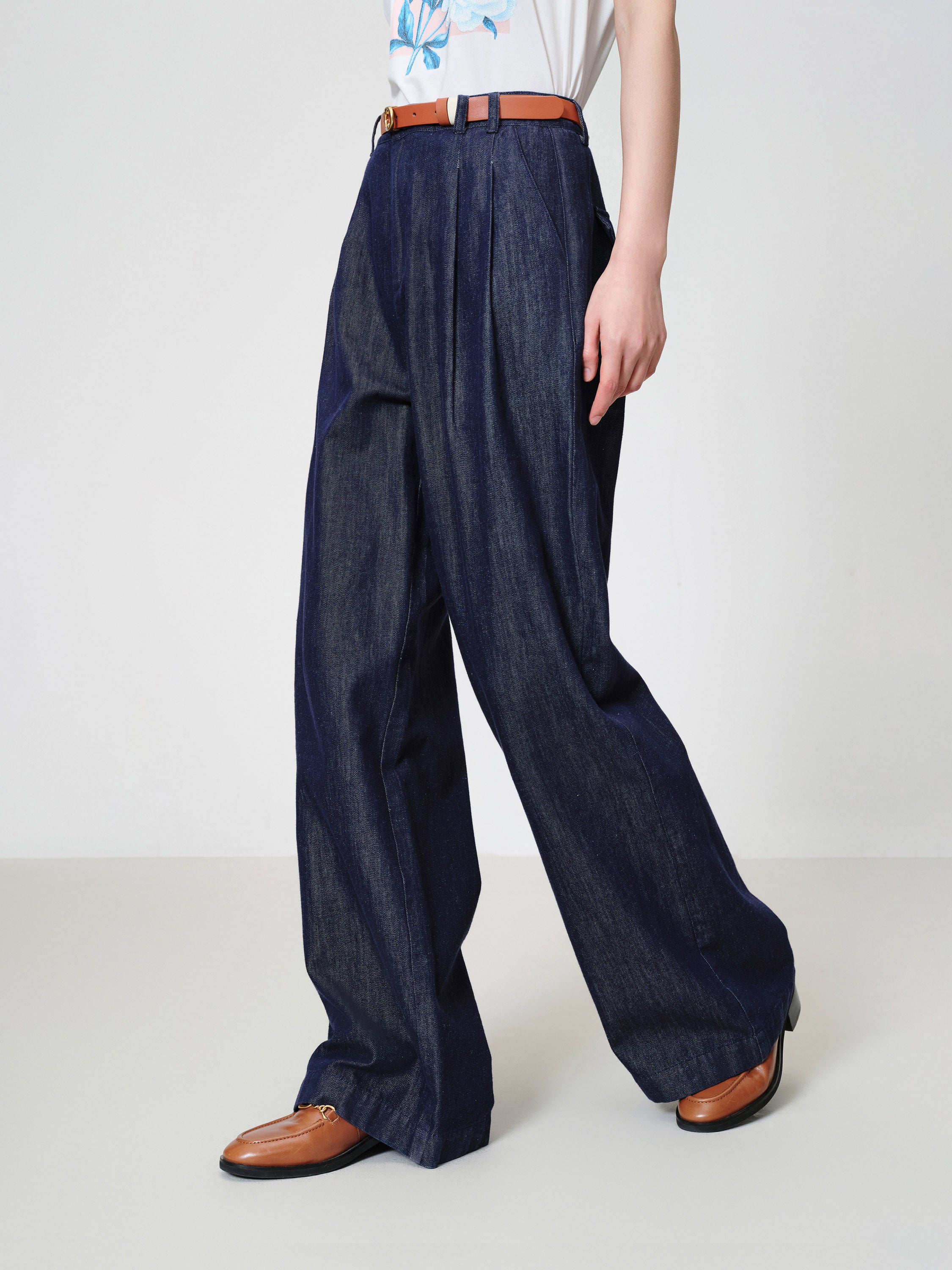 EP YAYING High-Waisted Textured Tencel-Linen Wide leg Jeans