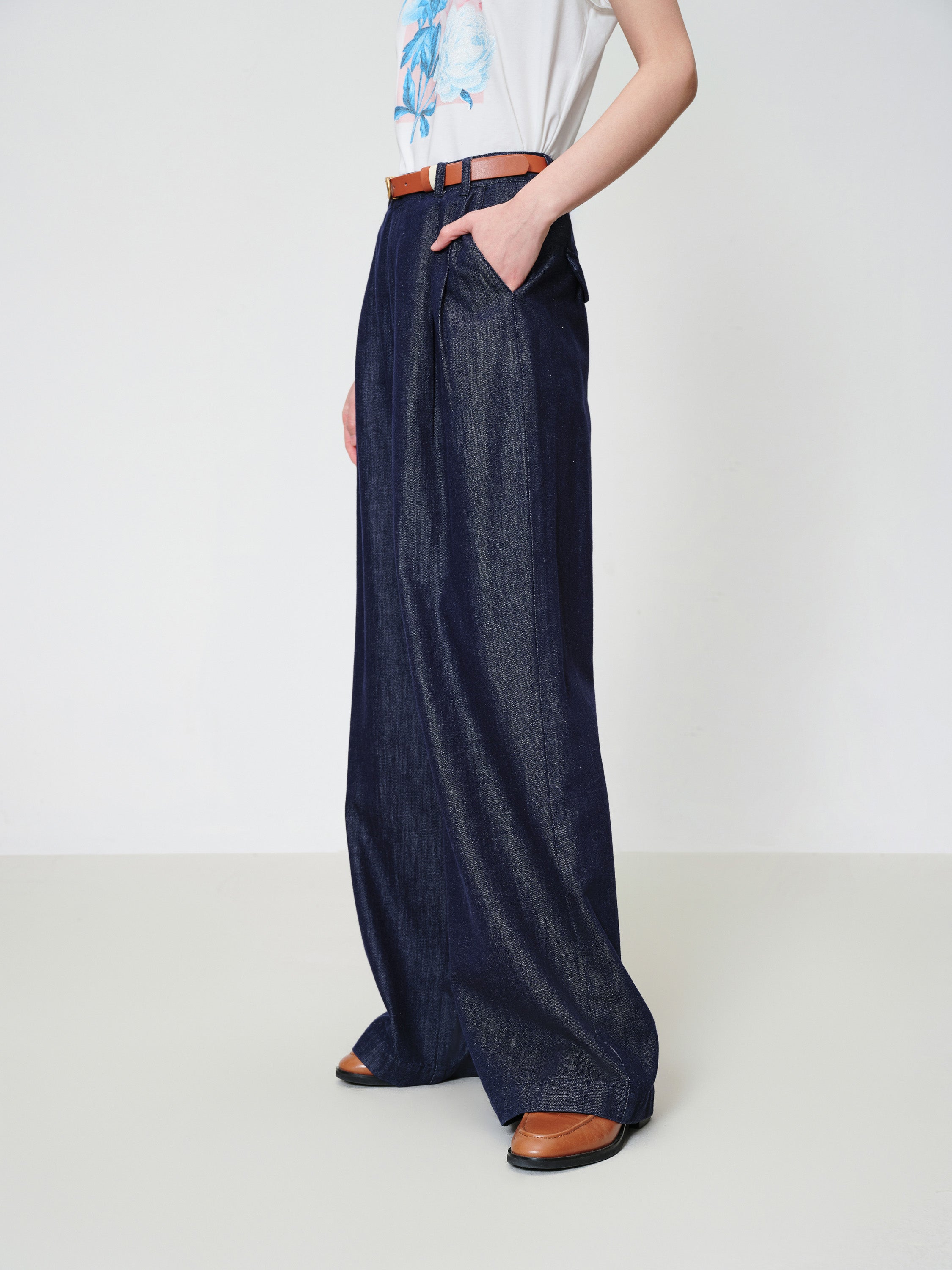 EP YAYING High-Waisted Textured Tencel-Linen Wide leg Jeans