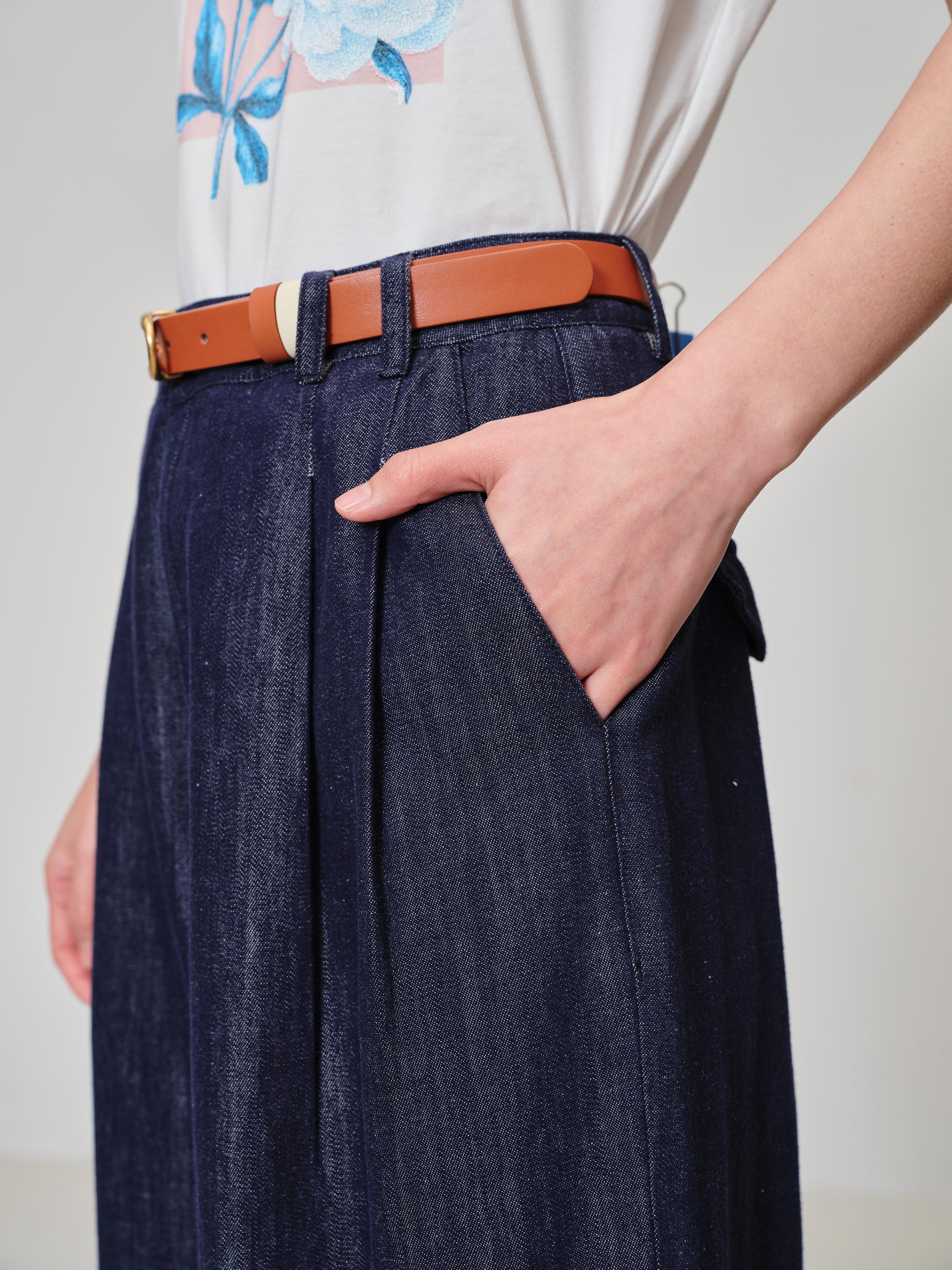 EP YAYING High-Waisted Textured Tencel-Linen Wide leg Jeans