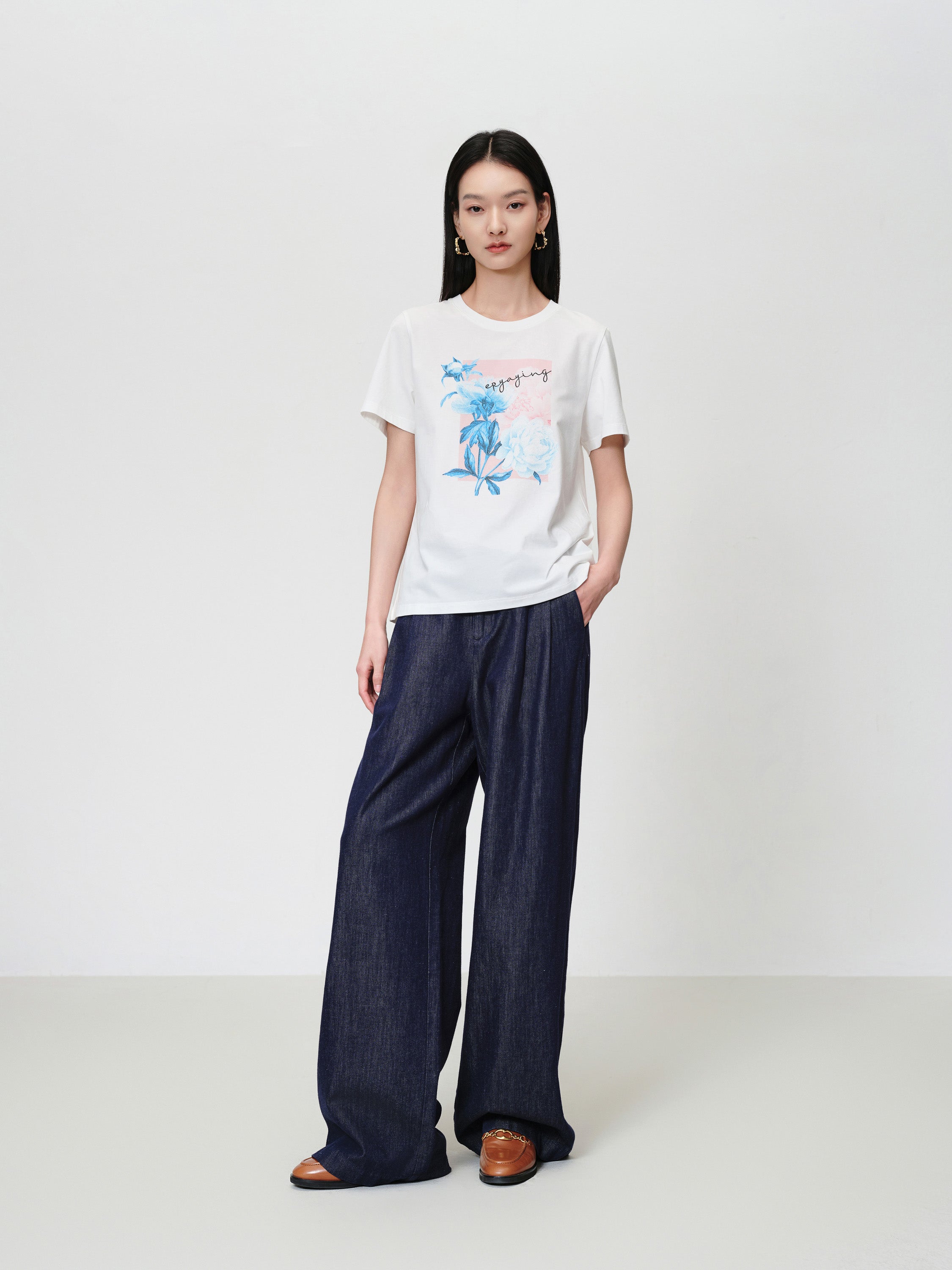 EP YAYING High-Waisted Textured Tencel-Linen Wide leg Jeans