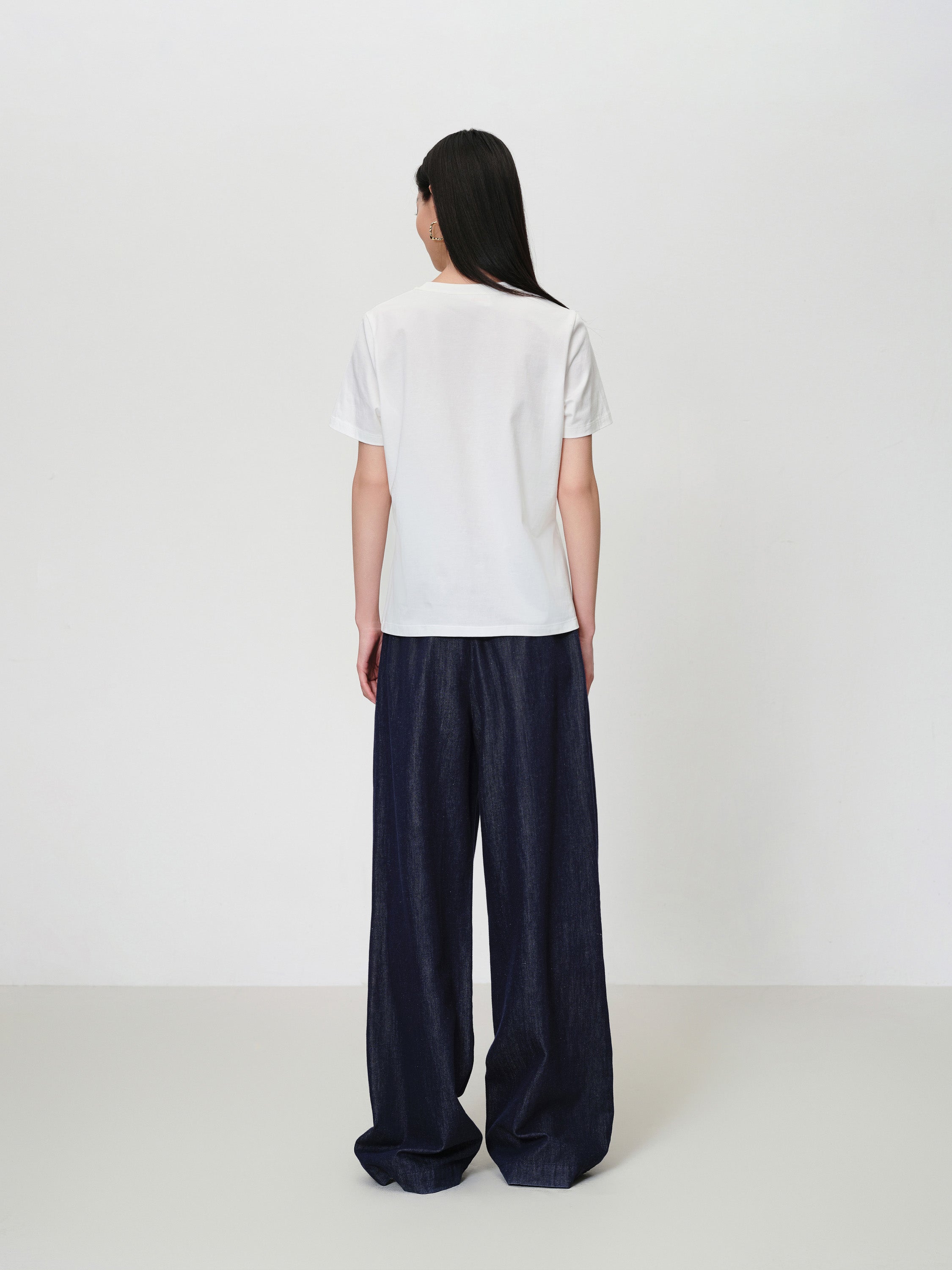 EP YAYING High-Waisted Textured Tencel-Linen Wide leg Jeans