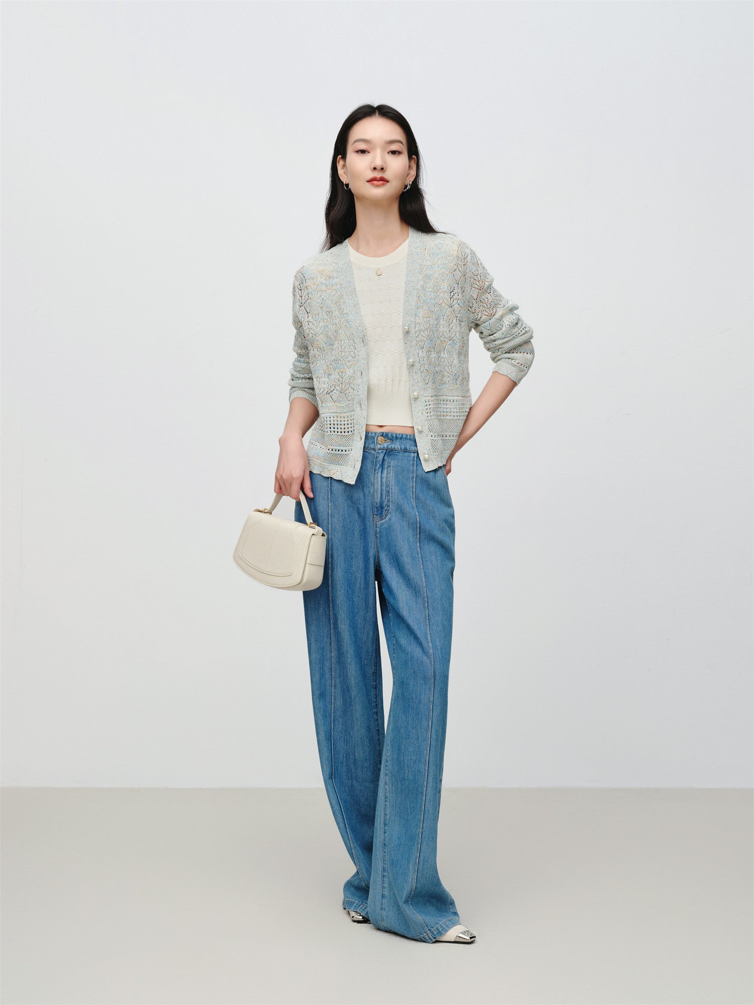 EP YAYING Hollow Fitted Knit Cardigan EGKEH9137AB