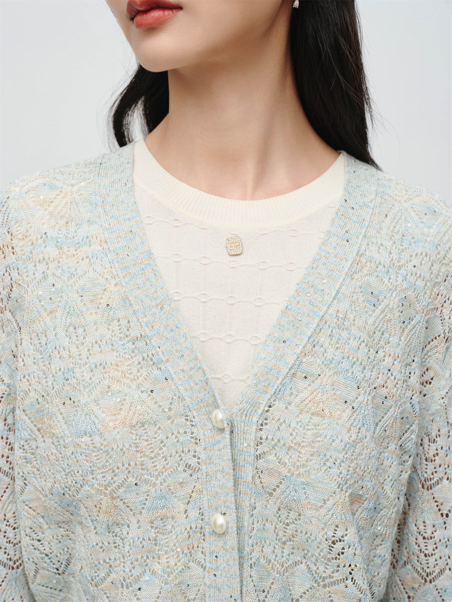 EP YAYING Hollow Fitted Knit Cardigan EGKEH9137AB
