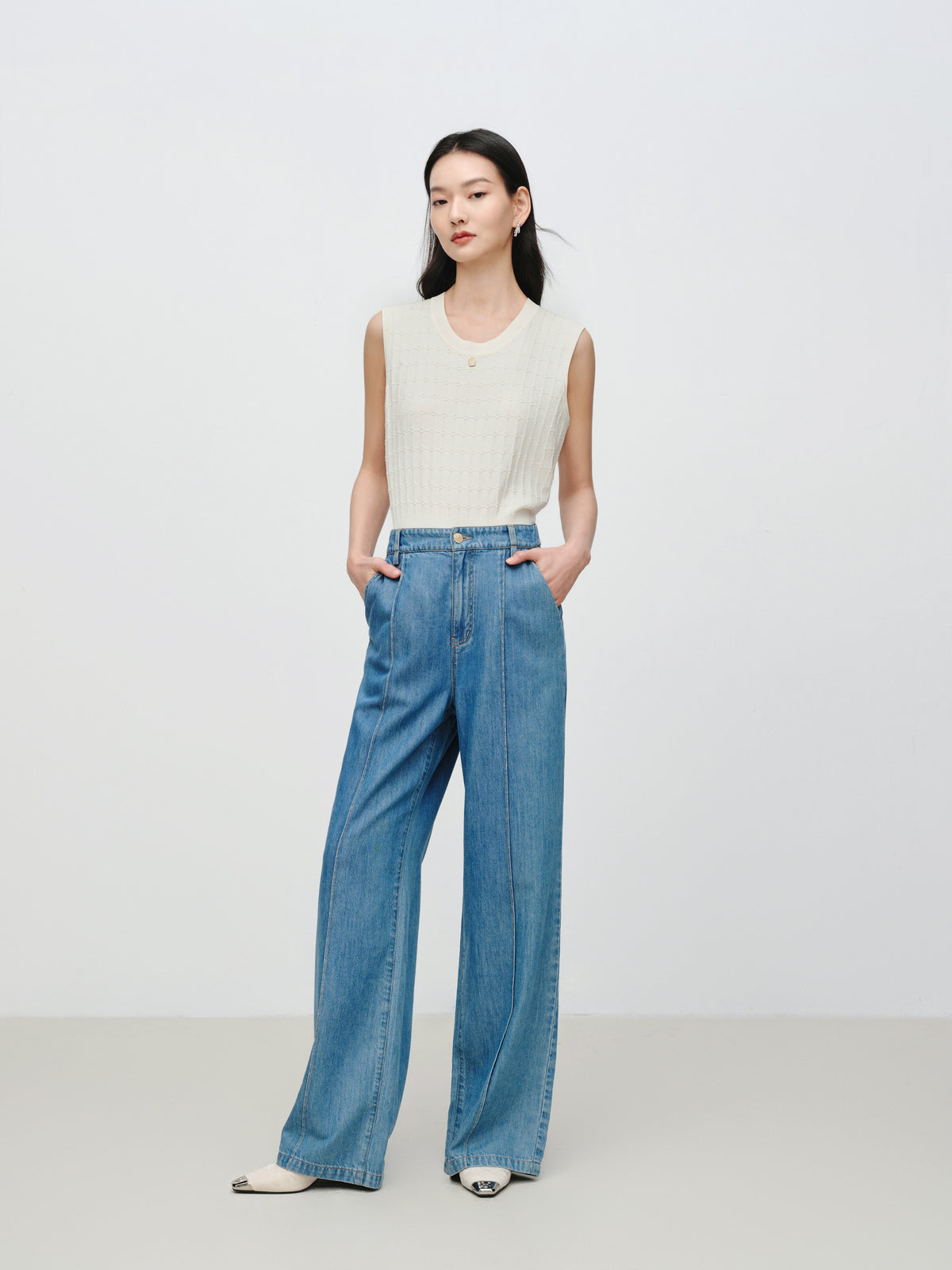 EP YAYING Designer Fluid TENCEL Straight-Leg Pants