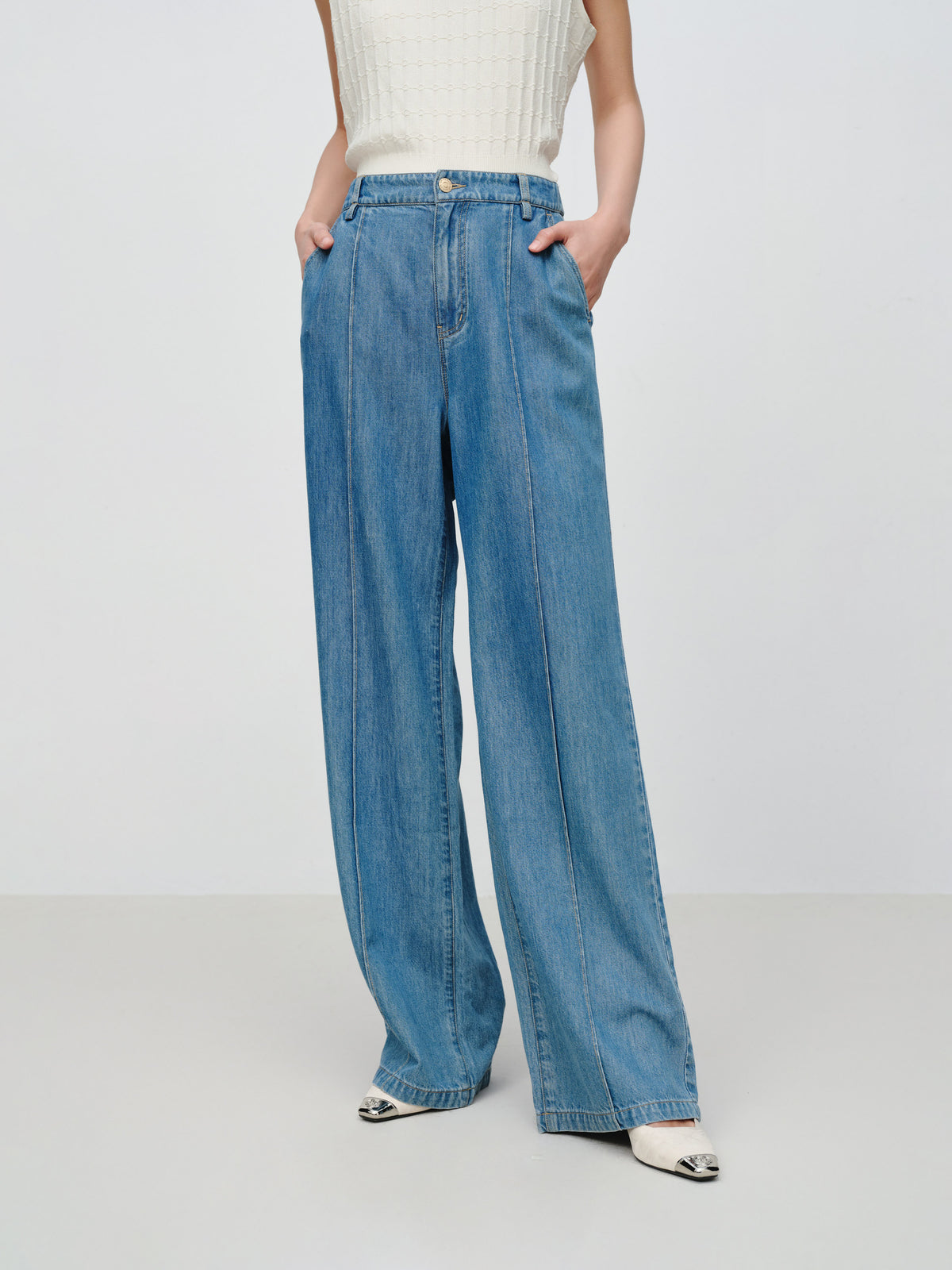EP YAYING Designer Fluid TENCEL Straight-Leg Pants