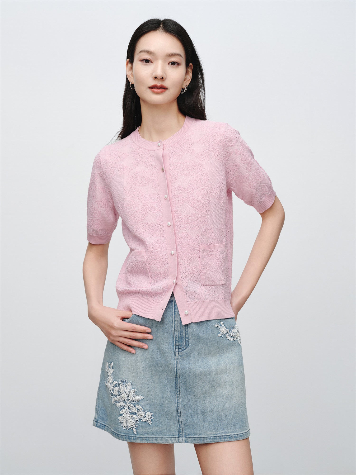 EP YAYING Jacquard Short-Sleeve Knit Top EGKEC9126AF
