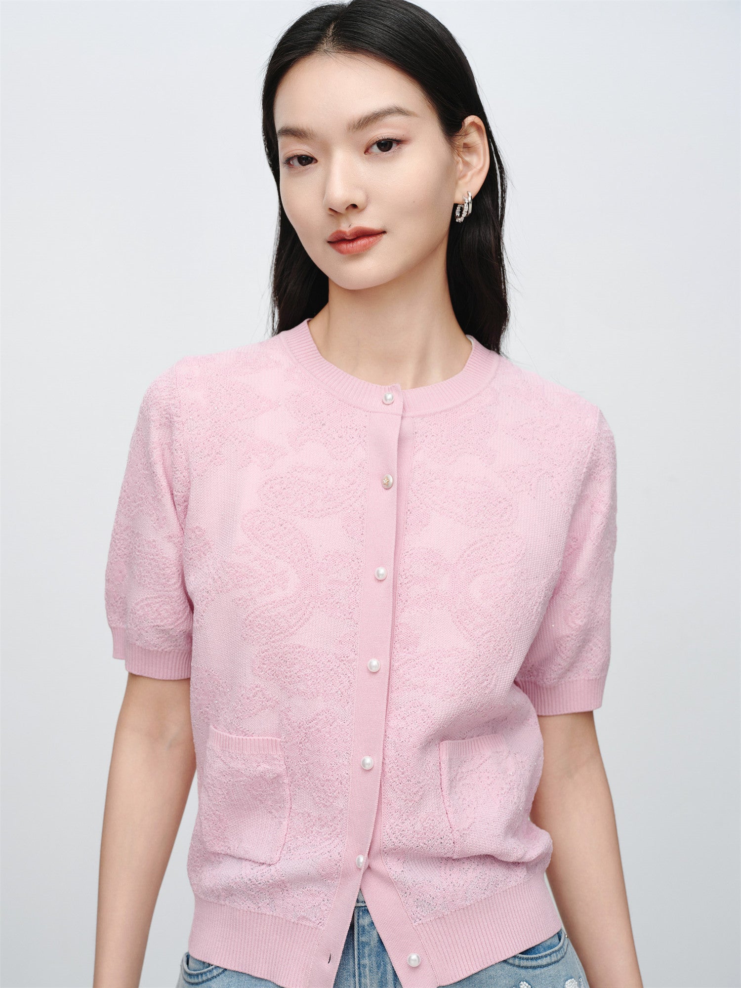 EP YAYING Jacquard Short-Sleeve Knit Top EGKEC9126AF