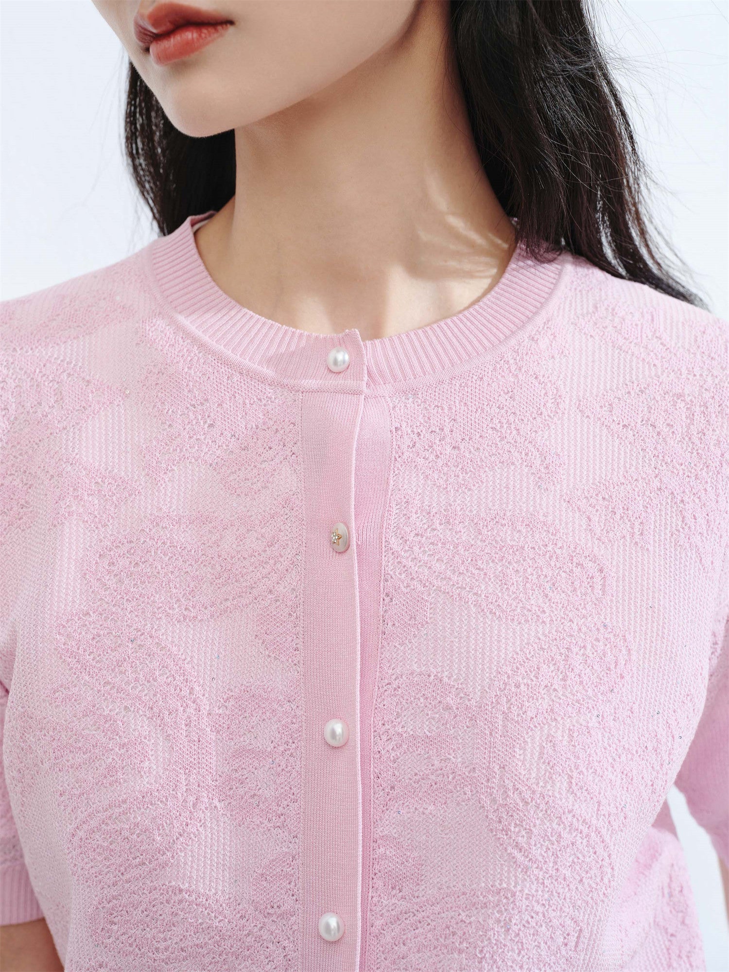 EP YAYING Jacquard Short-Sleeve Knit Top EGKEC9126AF