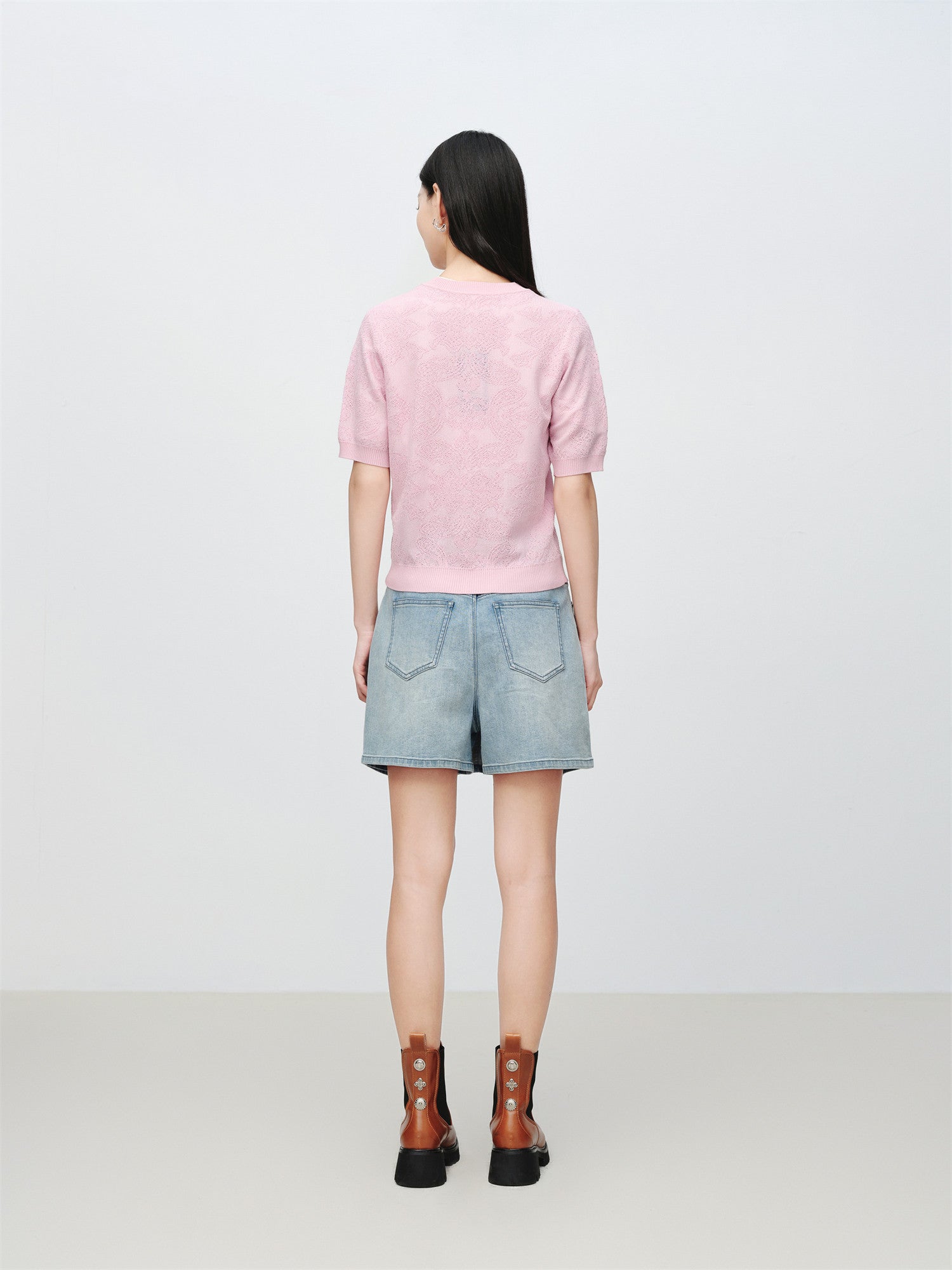 EP YAYING Jacquard Short-Sleeve Knit Top EGKEC9126AF