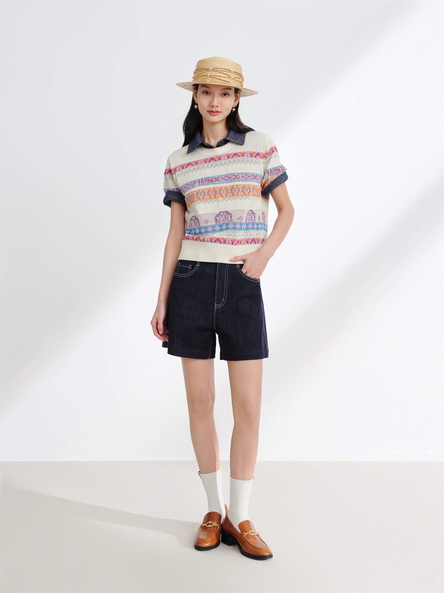 EP YAYING Striped Jacquard Knit T-Shirt EGKEH9507AM