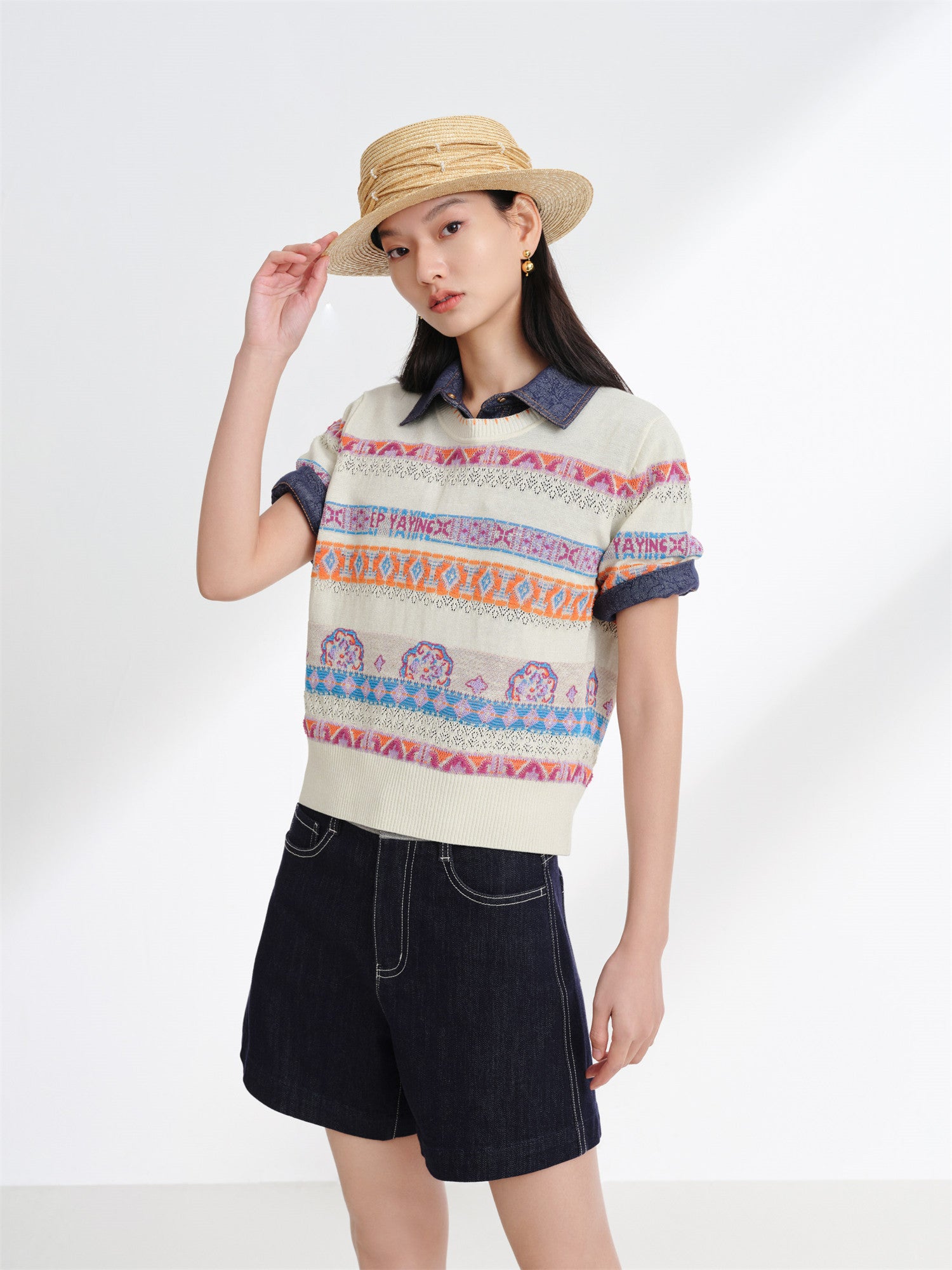 EP YAYING Striped Jacquard Knit T-Shirt EGKEH9507AM