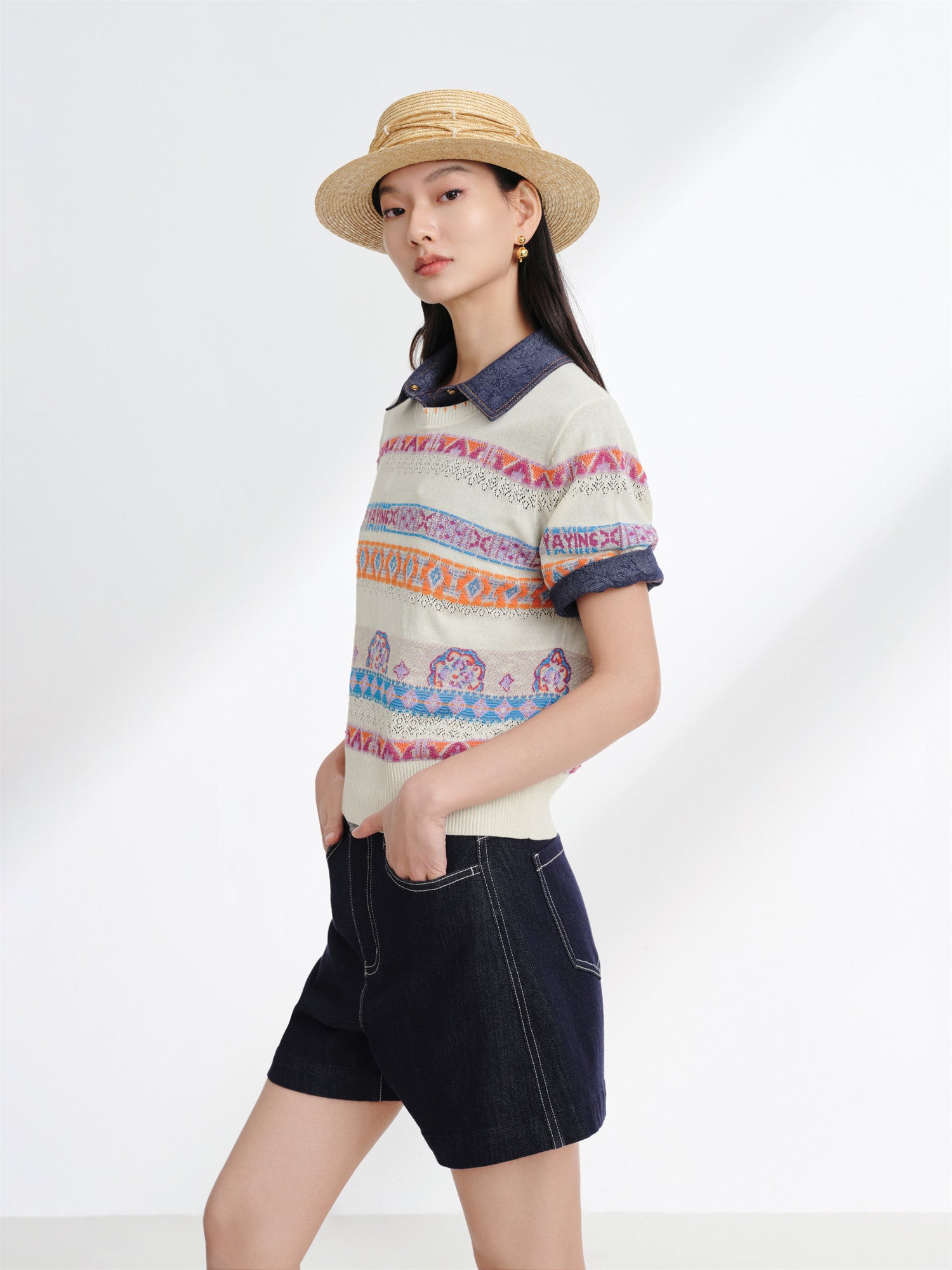 EP YAYING Striped Jacquard Knit T-Shirt EGKEH9507AM
