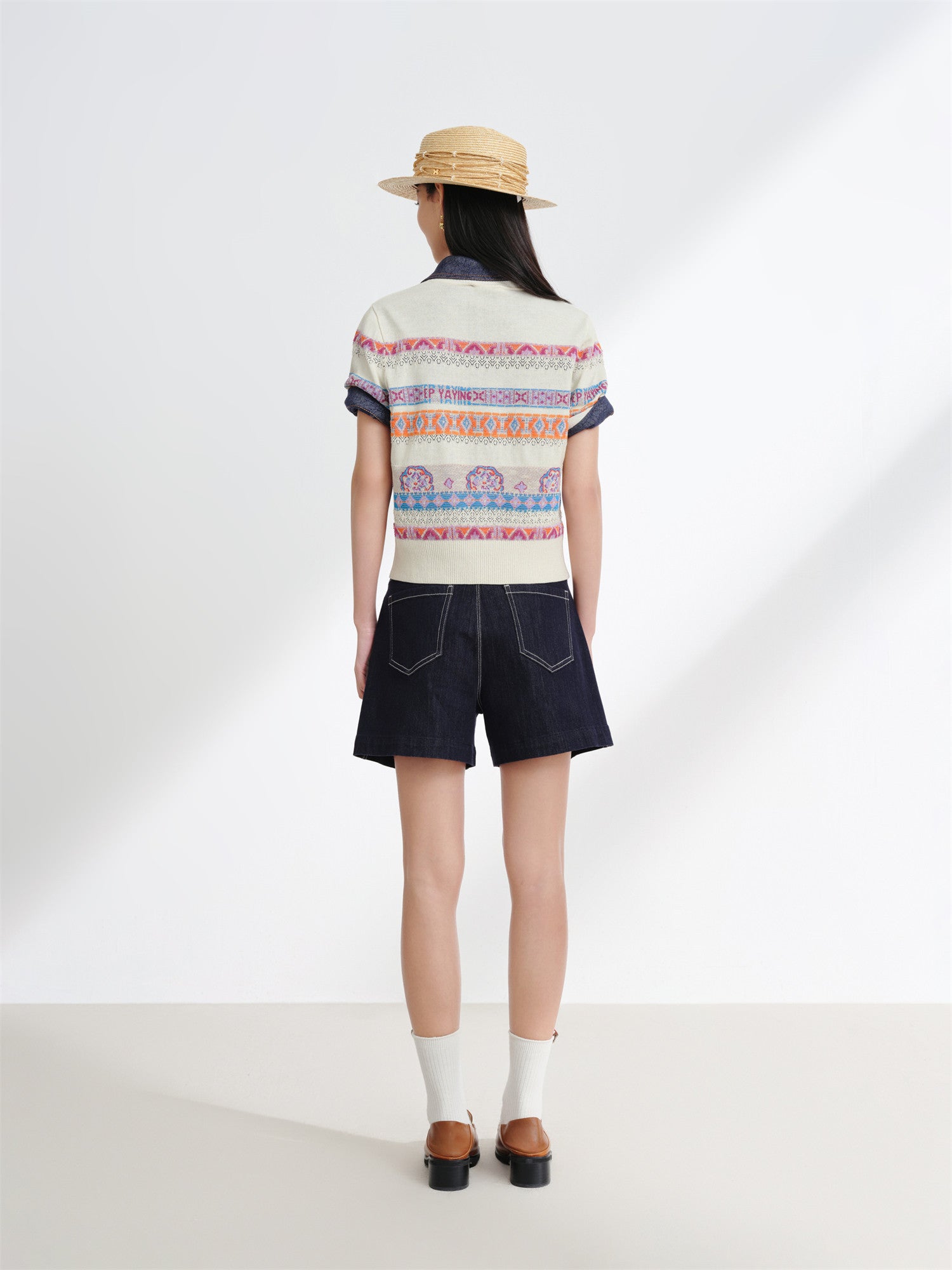 EP YAYING Striped Jacquard Knit T-Shirt EGKEH9507AM