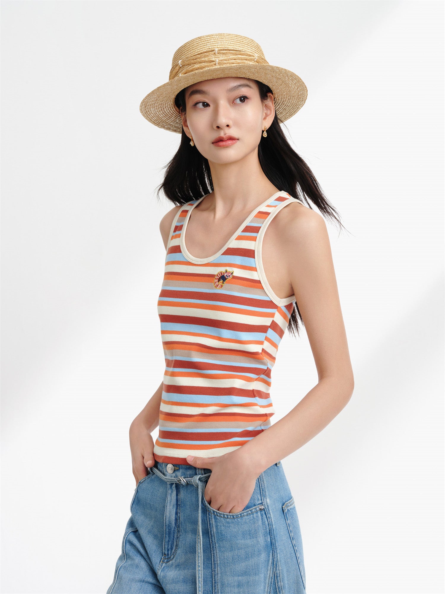 EP YAYING Cotton-Feel Embroidered Crew Neck Vest EGKEC5109AK