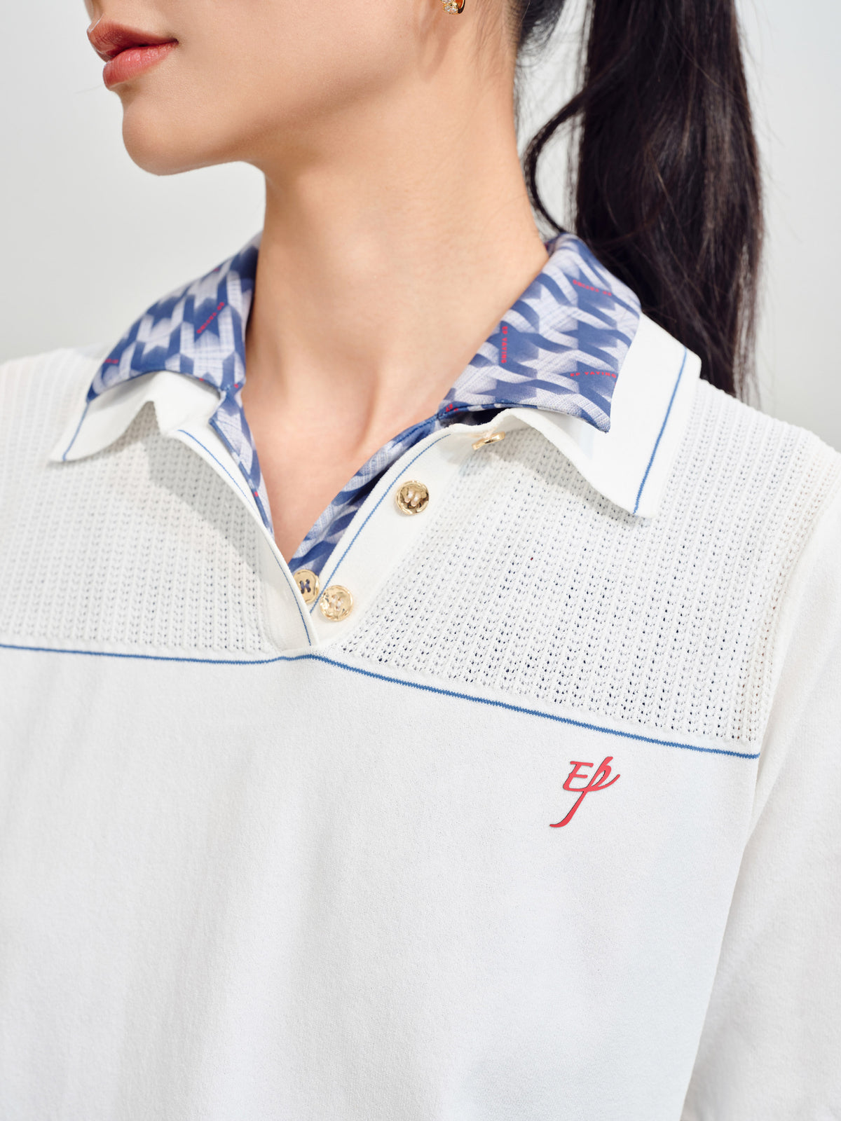 EP YAYING Minimalist Embroidered Polo Short-Sleeve Knit Top