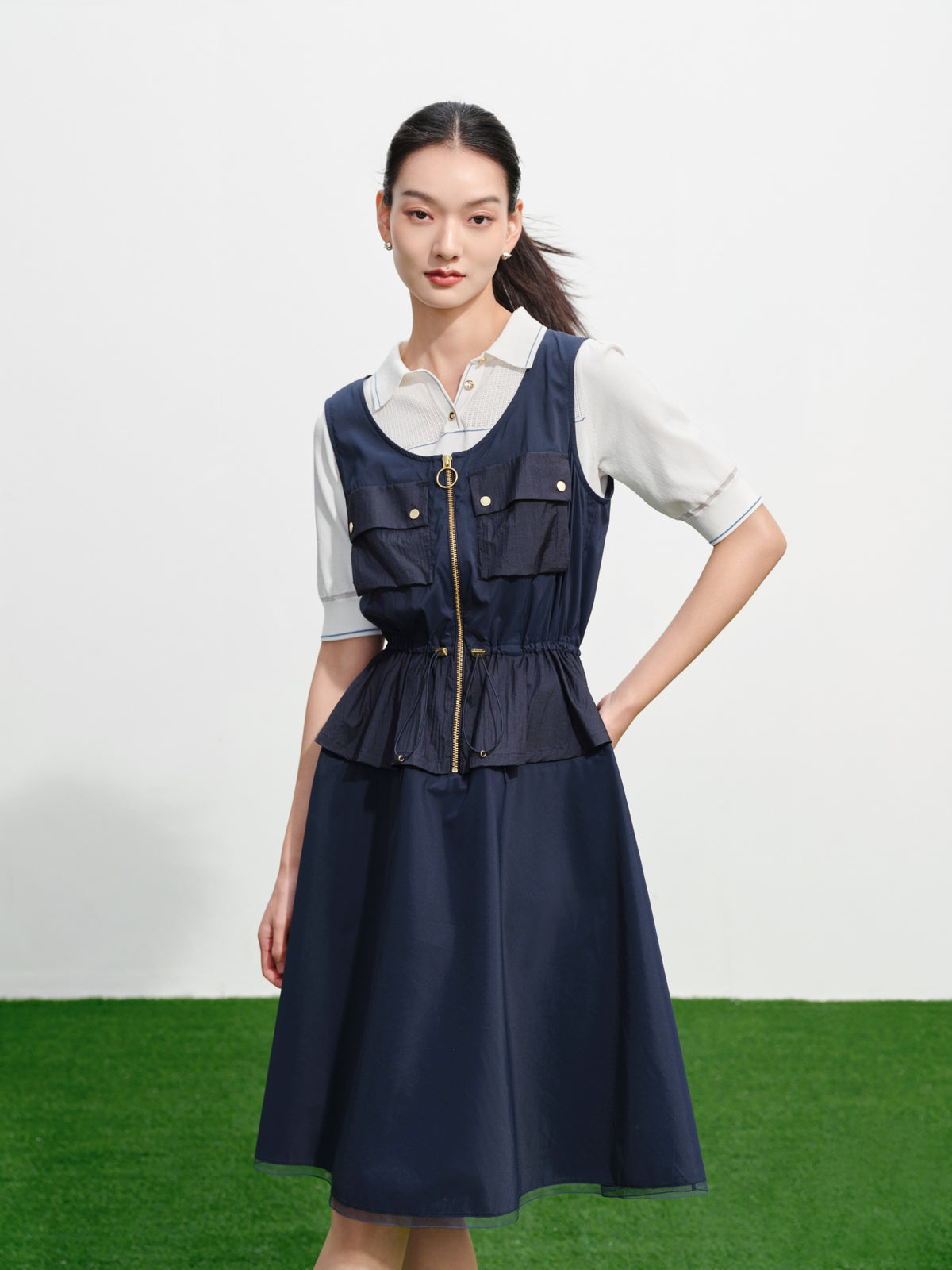 EP YAYING Vintage Waist-Defining Sleeveless Dress