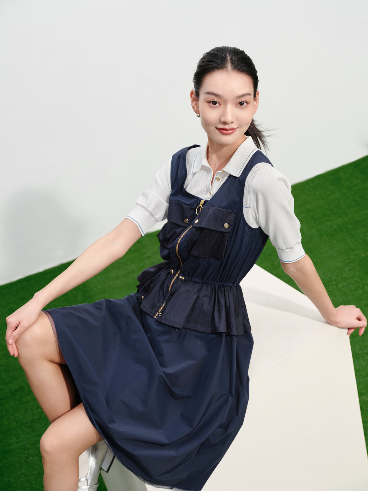 EP YAYING Vintage Waist-Defining Sleeveless Dress