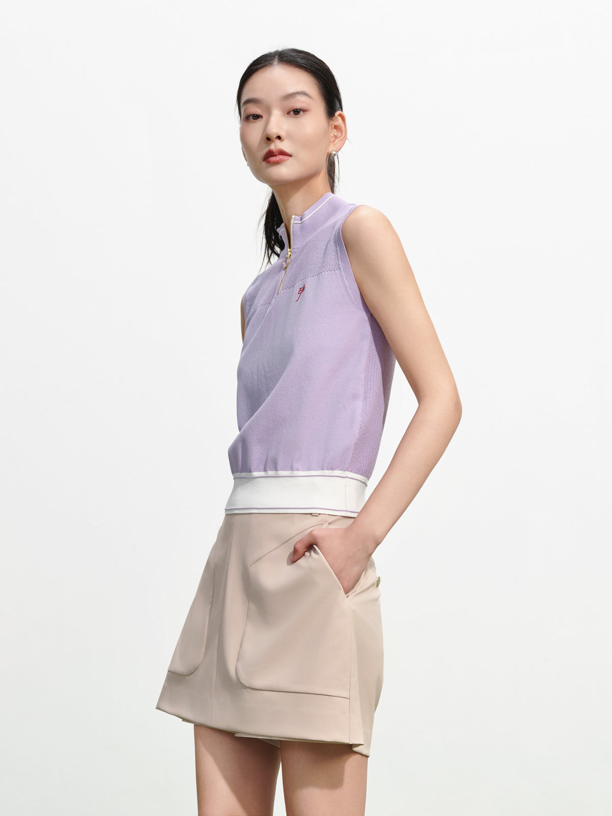 EP YAYING Turtleneck Embroidered Color-Block Casual Sleeveless Knit Top Top