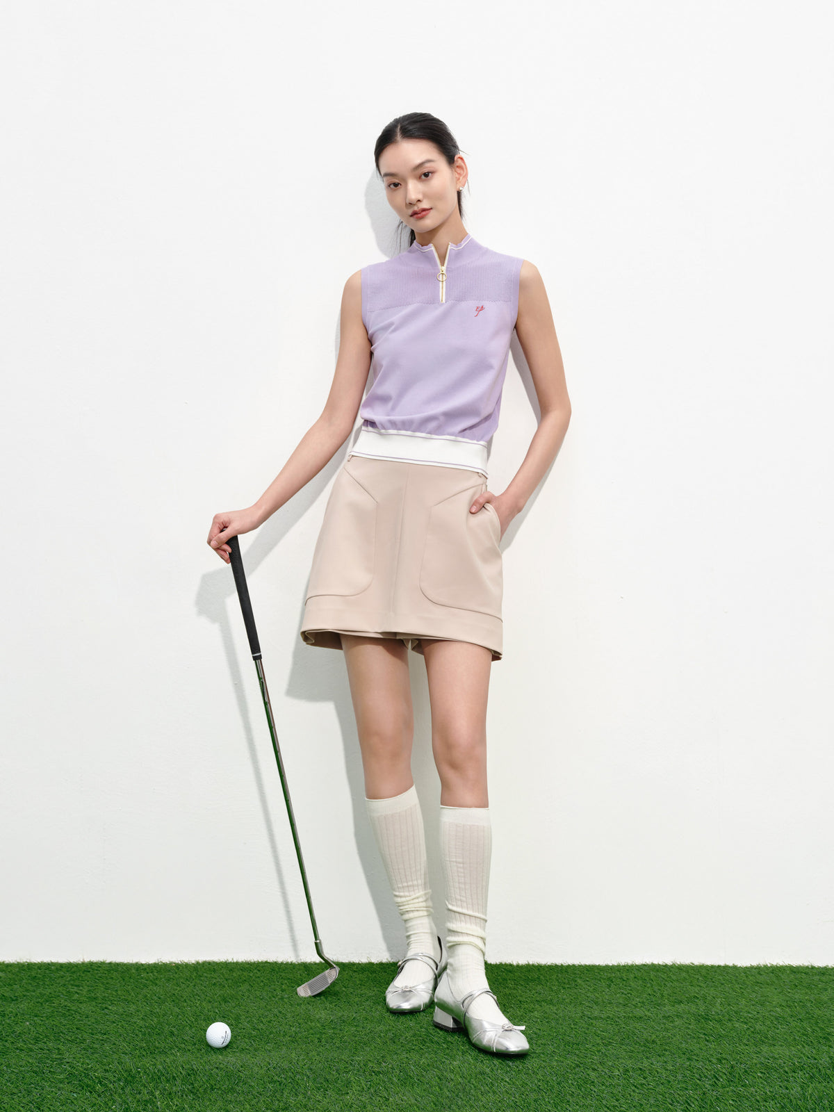 EP YAYING Turtleneck Embroidered Color-Block Casual Sleeveless Knit Top Top