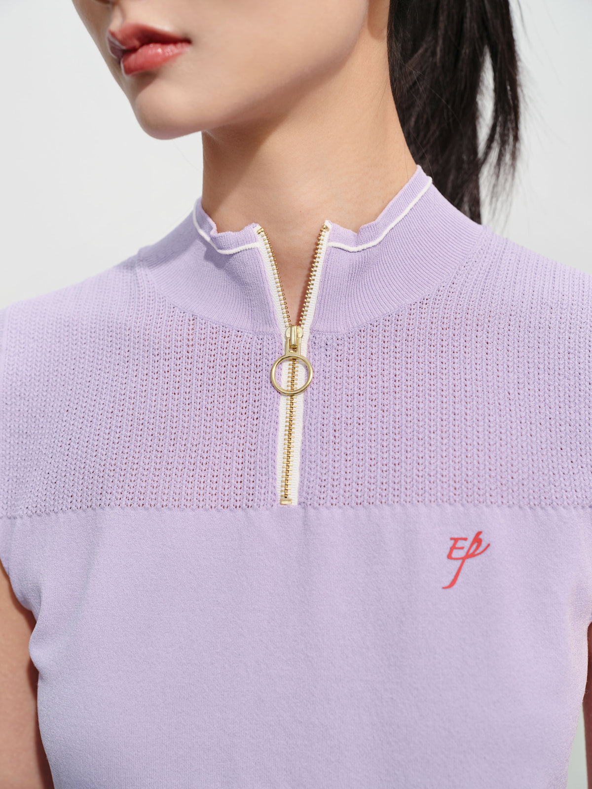 EP YAYING Turtleneck Embroidered Color-Block Casual Sleeveless Knit Top Top