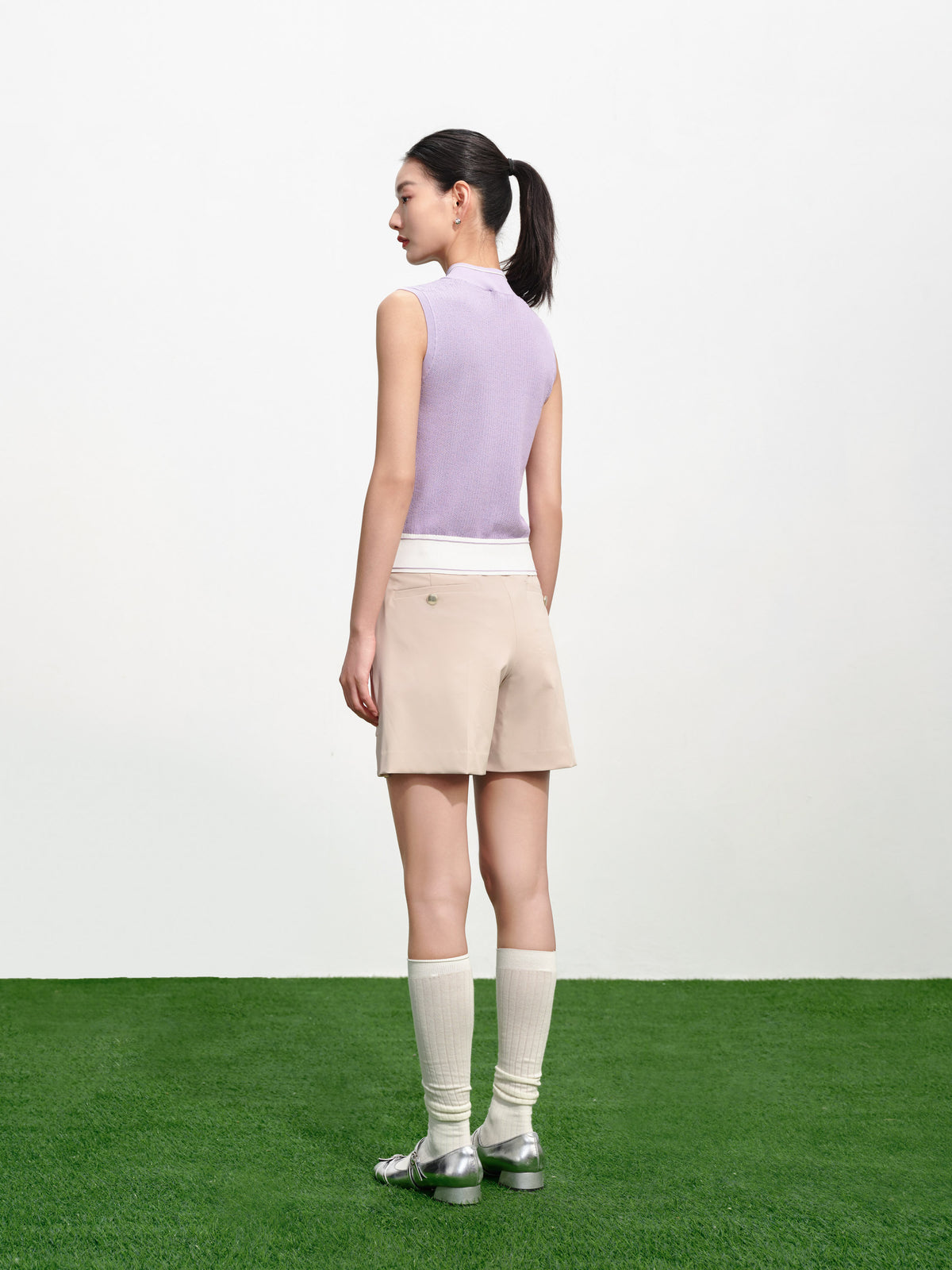 EP YAYING Turtleneck Embroidered Color-Block Casual Sleeveless Knit Top Top