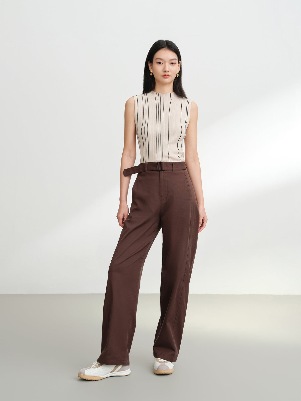 EP YAYING Wool Striped Slimming Sleeveless Knit Vest
