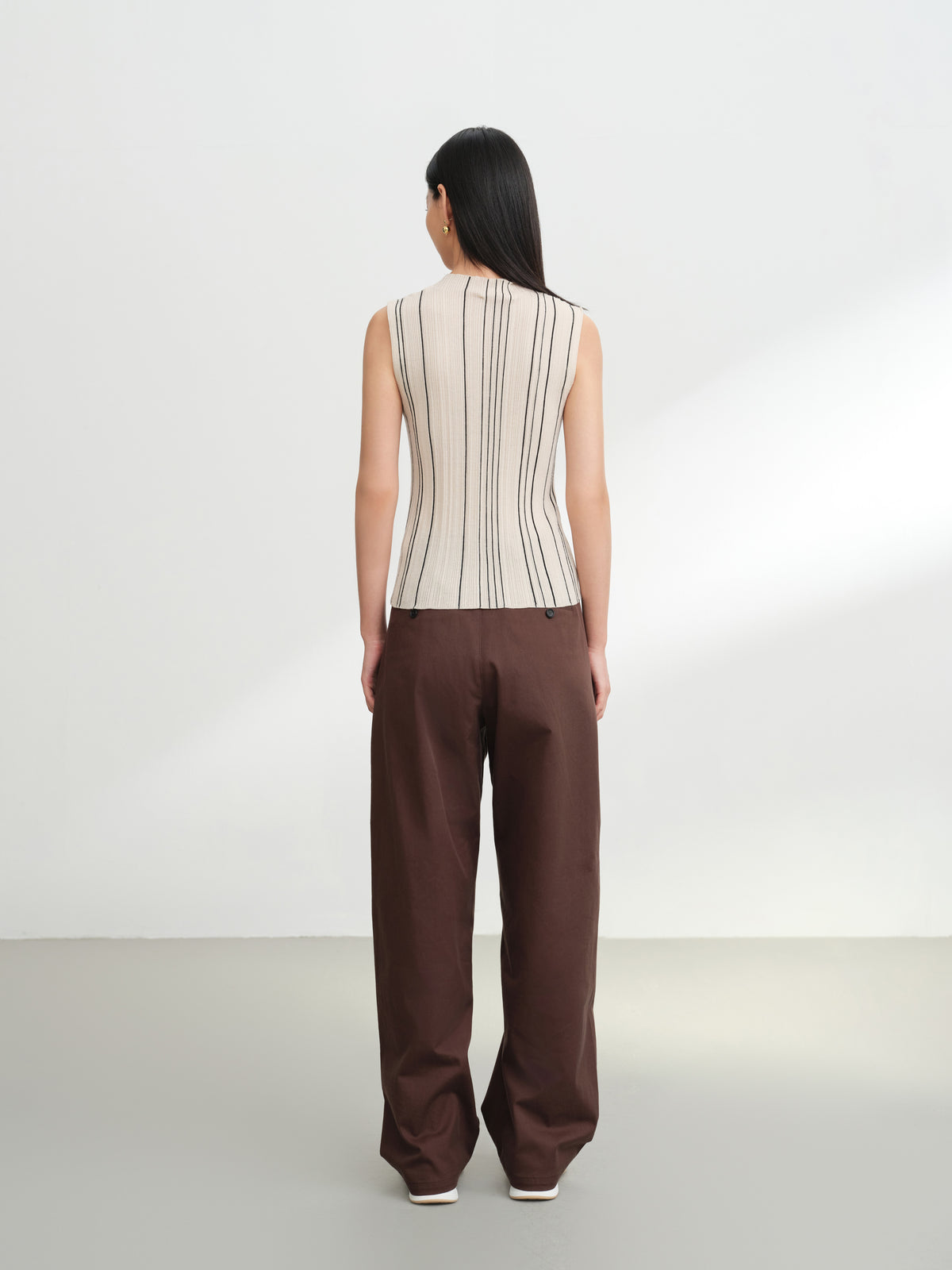 EP YAYING Wool Striped Slimming Sleeveless Knit Vest