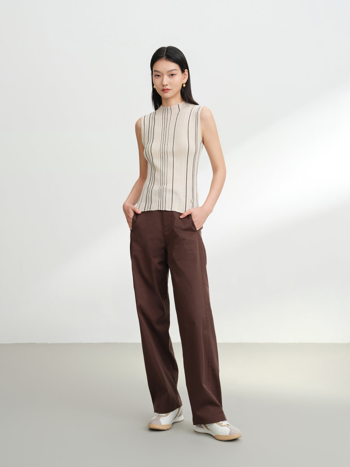 EP YAYING Wool Striped Slimming Sleeveless Knit Vest