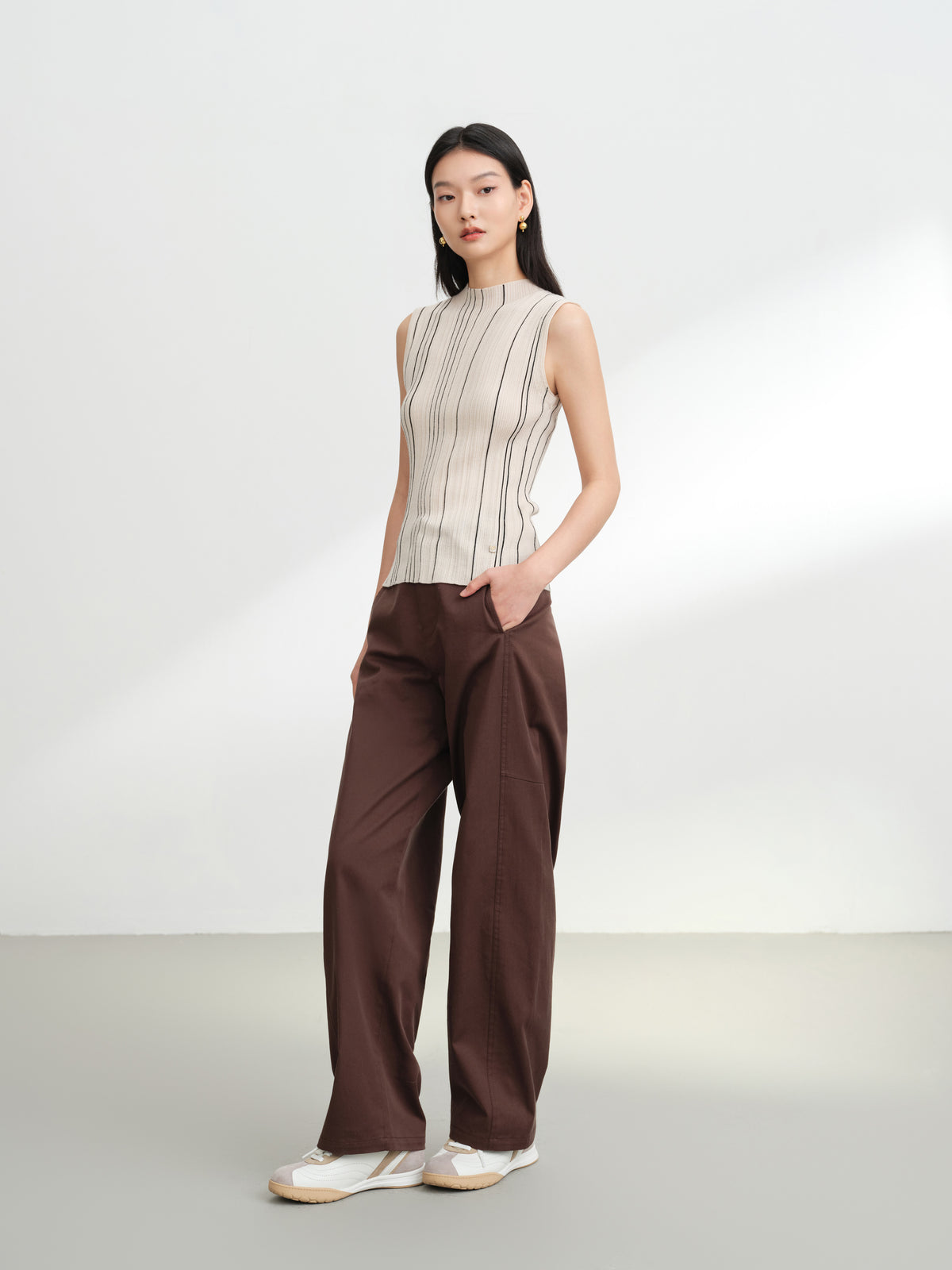 EP YAYING Wool Striped Slimming Sleeveless Knit Vest